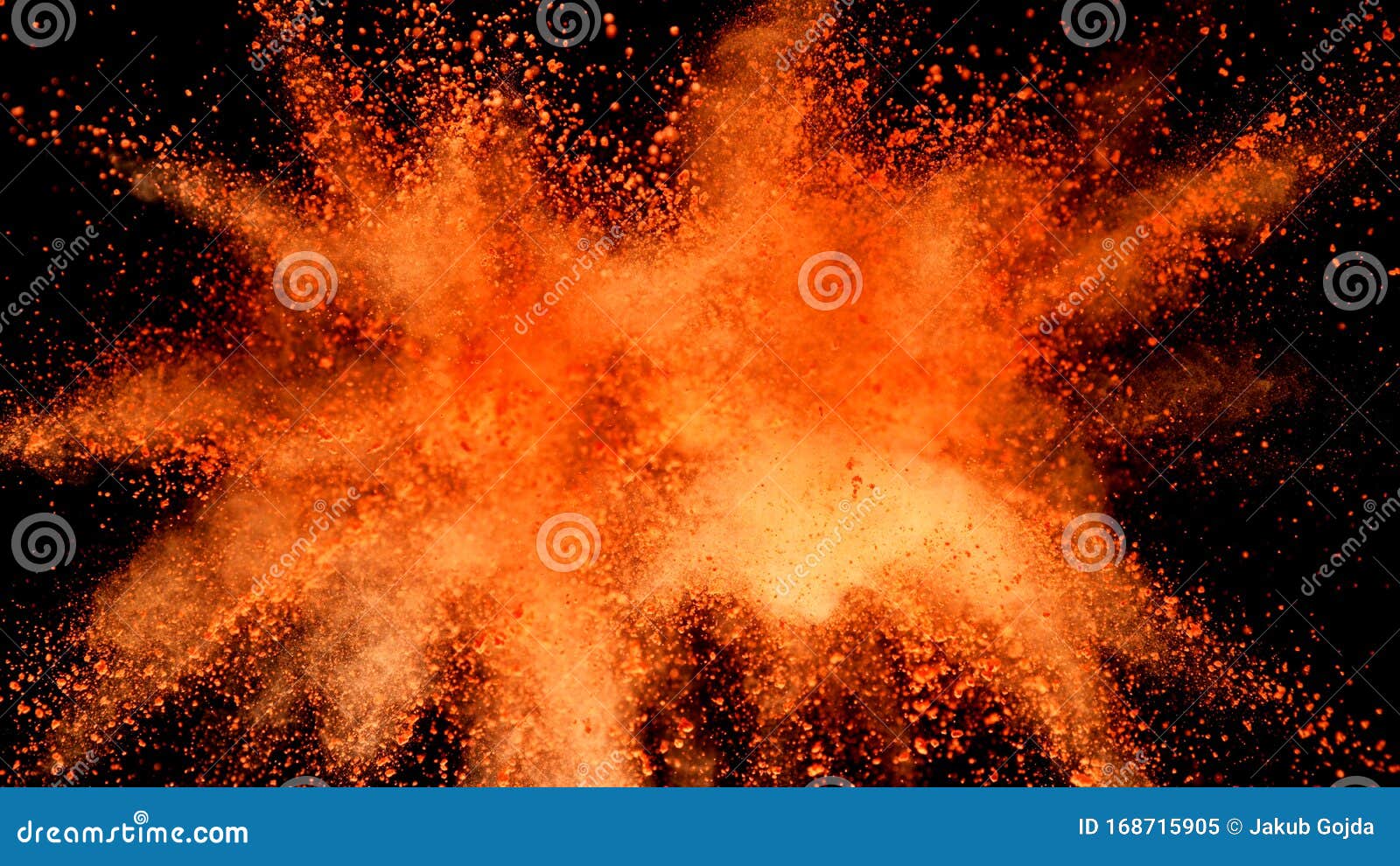 Explosion of Orange Powder Isolated on Black Background Stock Image