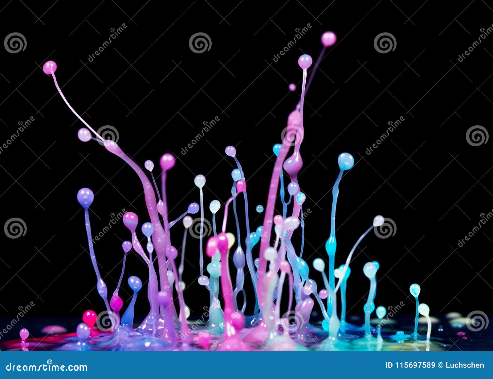 Explosion of Splashes and Bursts of Colour Fluid Paint or Ink on a Black  Stock Image - Image of multicolored, ripple: 115697589