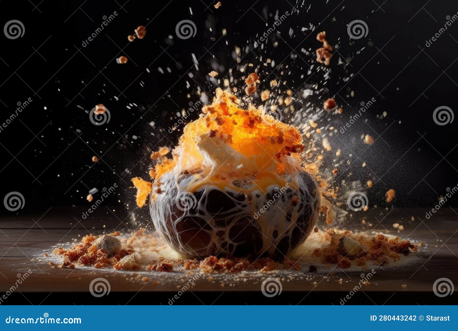 Explosion of Taste, Food Explodes and Scatters, Cooking Concept, AI Generated Stock Illustration