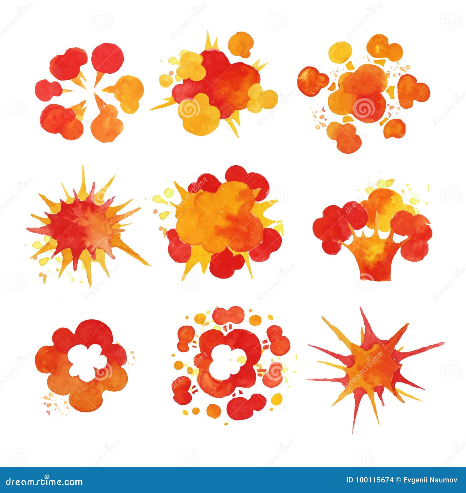 Download Explosions Set, Fire Burst Effect Watercolor Vector Illustrations Stock Vector - Illustration of ...