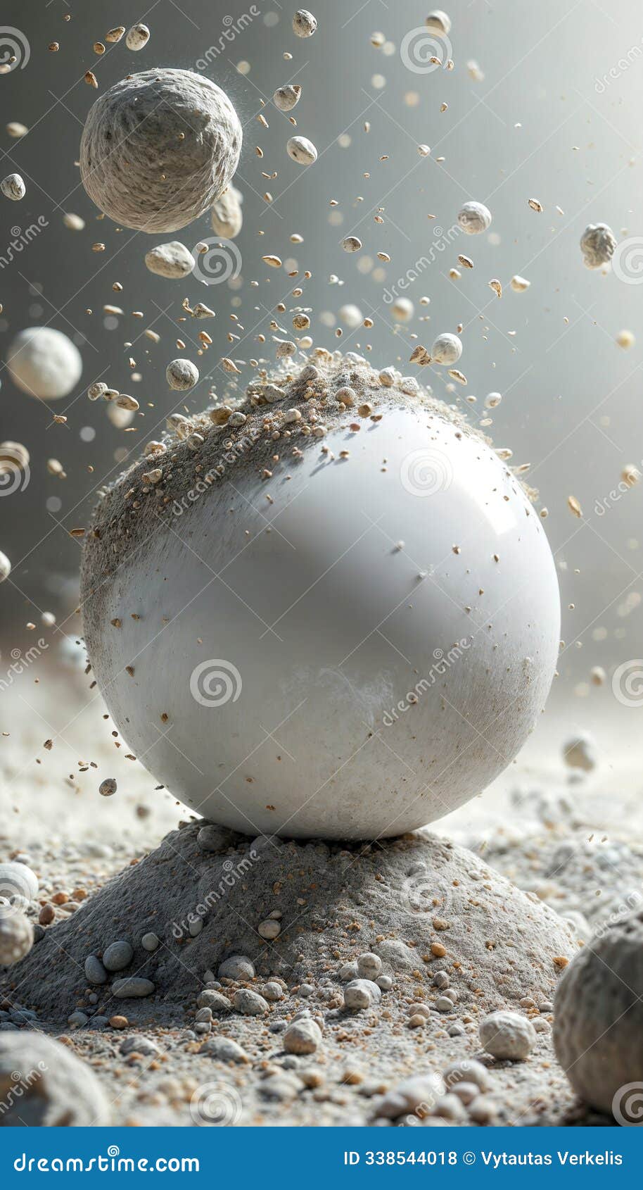 explosive impact of a round object captured in a dynamic freeze-frame