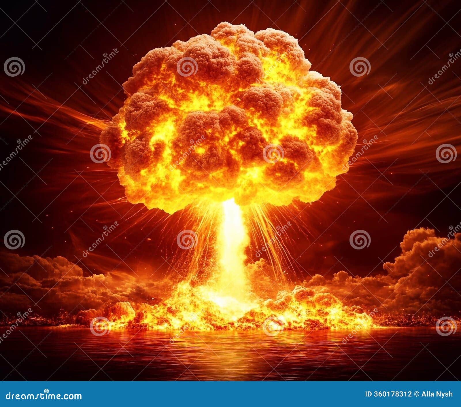 Explosive Nuclear Detonation Creates Massive Fireball Over Ocean at Sunset  Stock Illustration - Illustration of wave, testing: 360178312, image size:1600x1413
