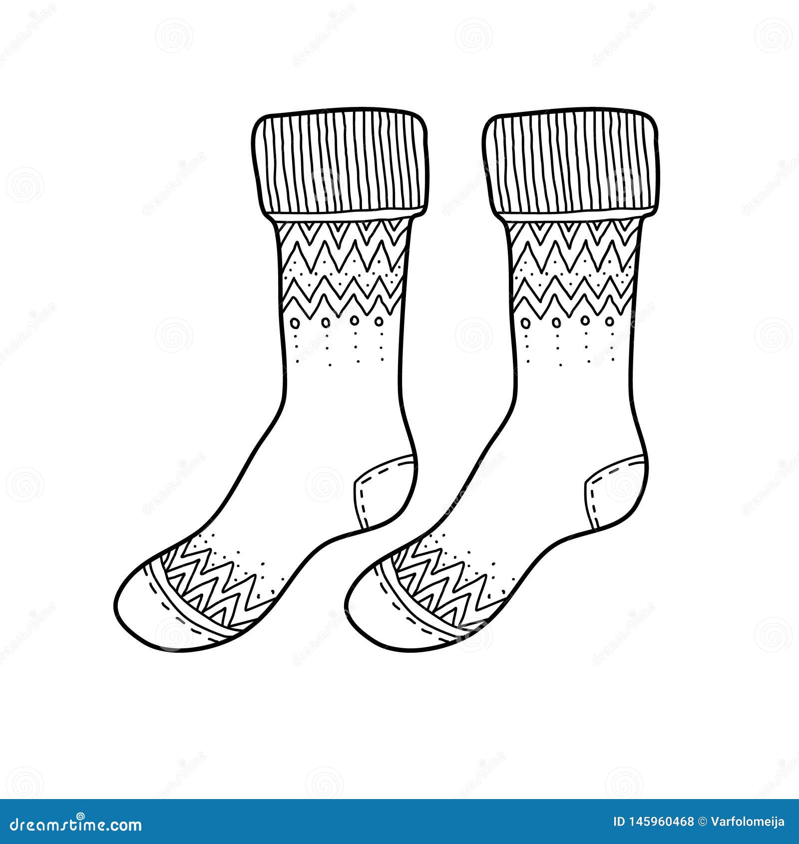Black Engraved Socks Drawing. Winter Warm Christmas Garment for the ...