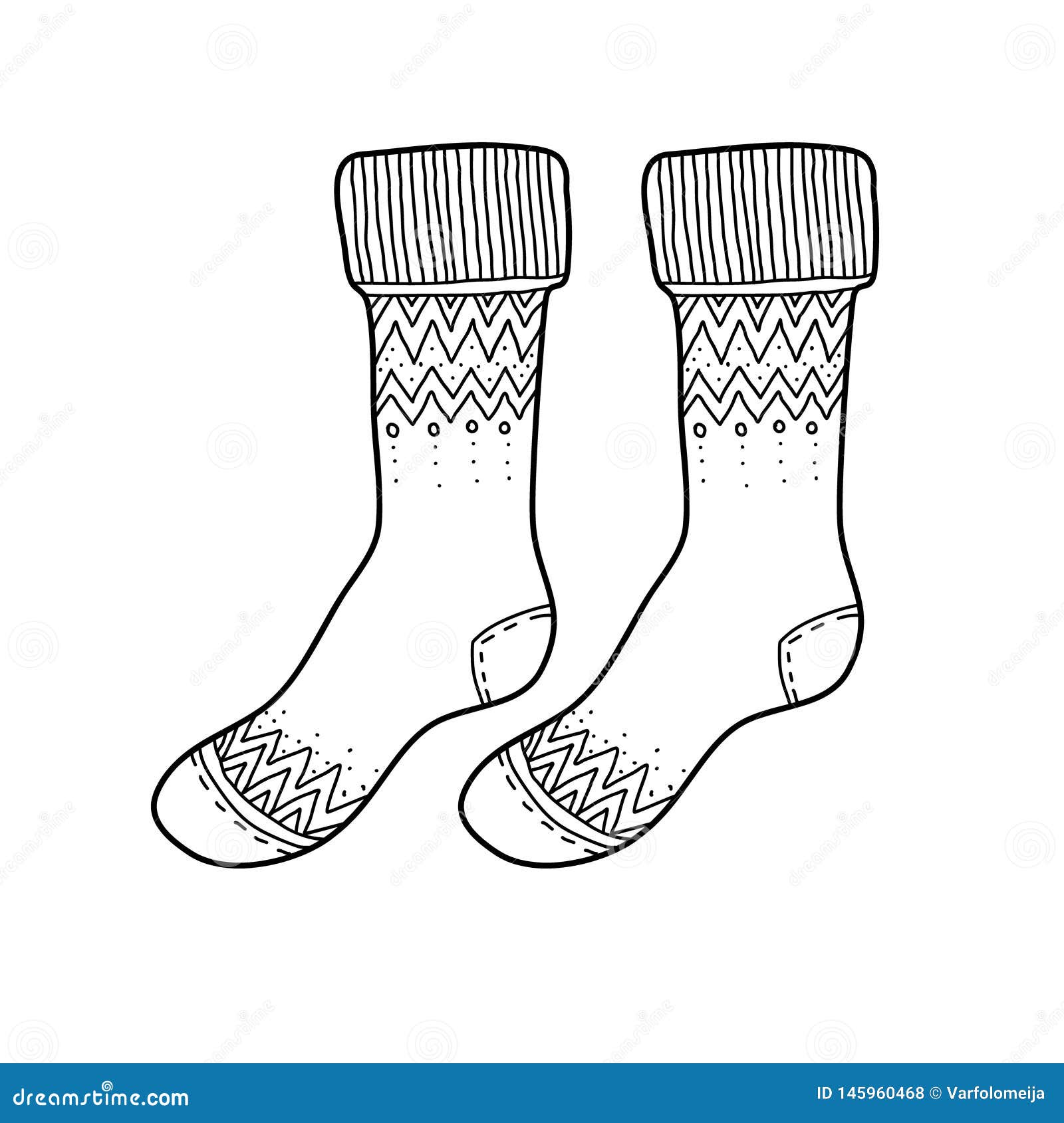 Black Engraved Socks Drawing. Winter Warm Christmas Garment For The