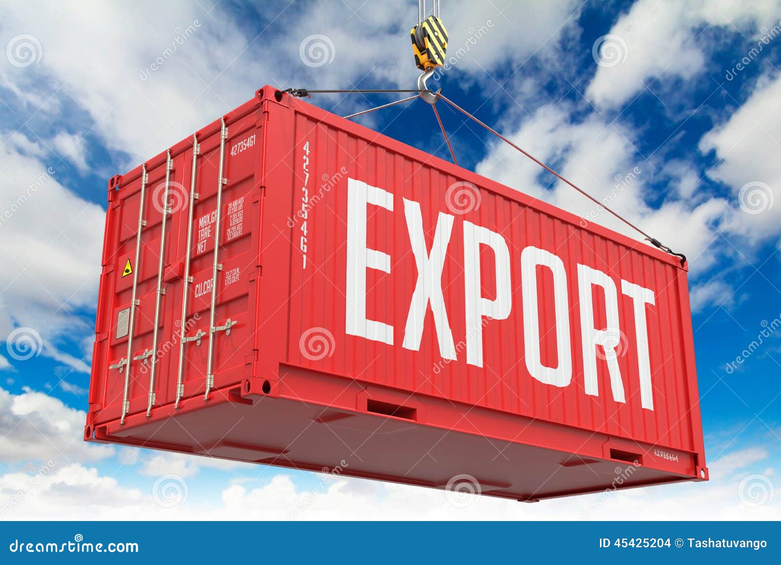 export - red hanging cargo container.