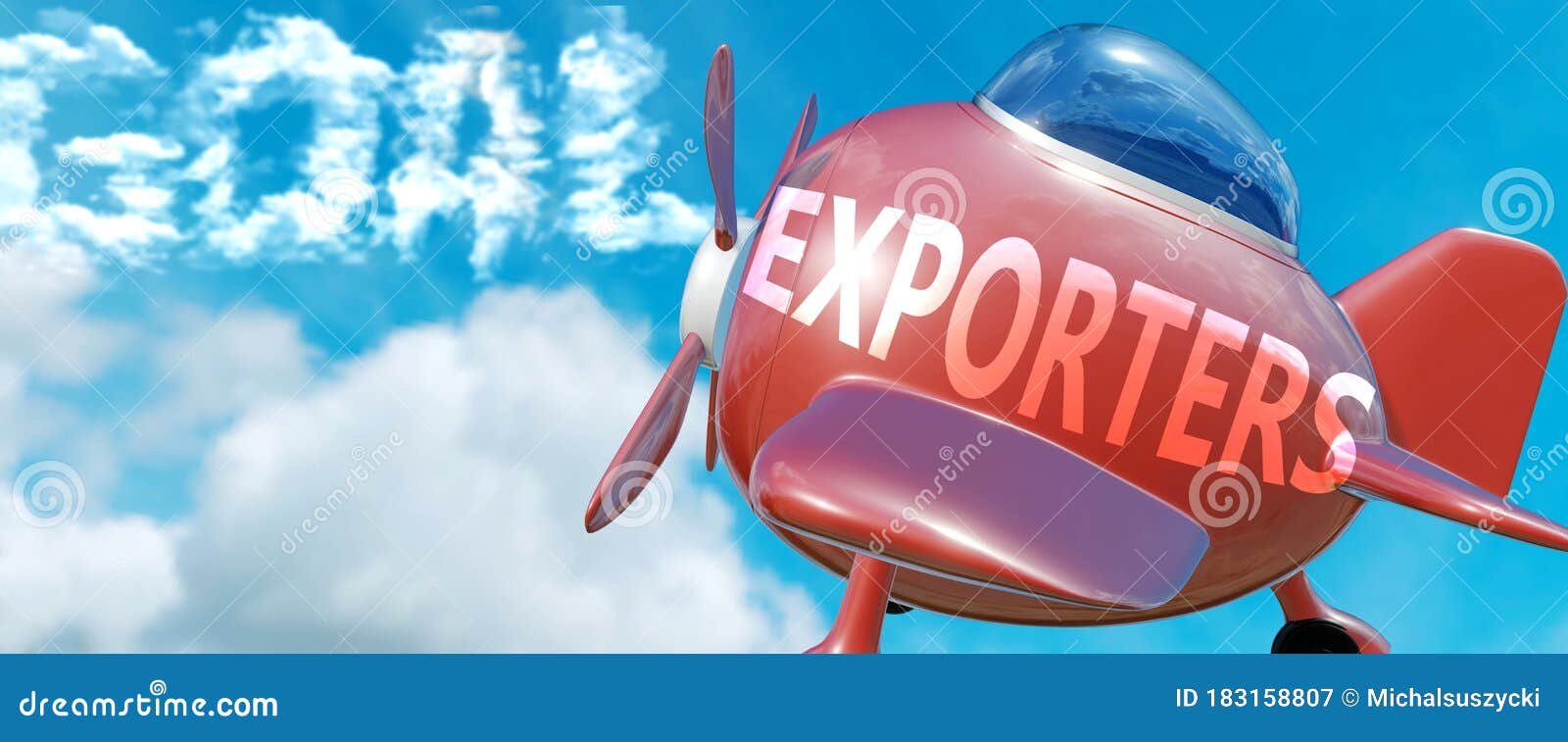 exporters helps achieve a goal - pictured as word exporters in clouds, to ize that exporters can help achieving goal in life