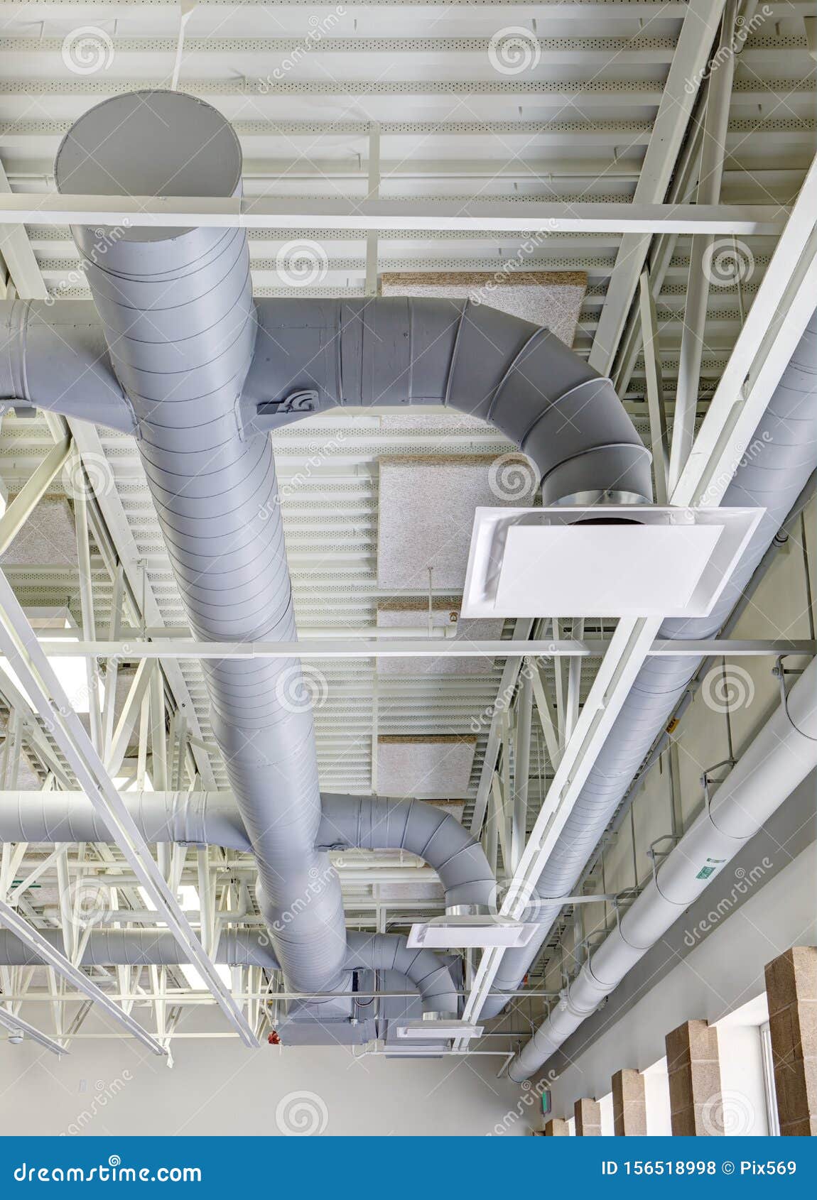 Exposed Hvac Duct Work In A Modern Elementary School Stock