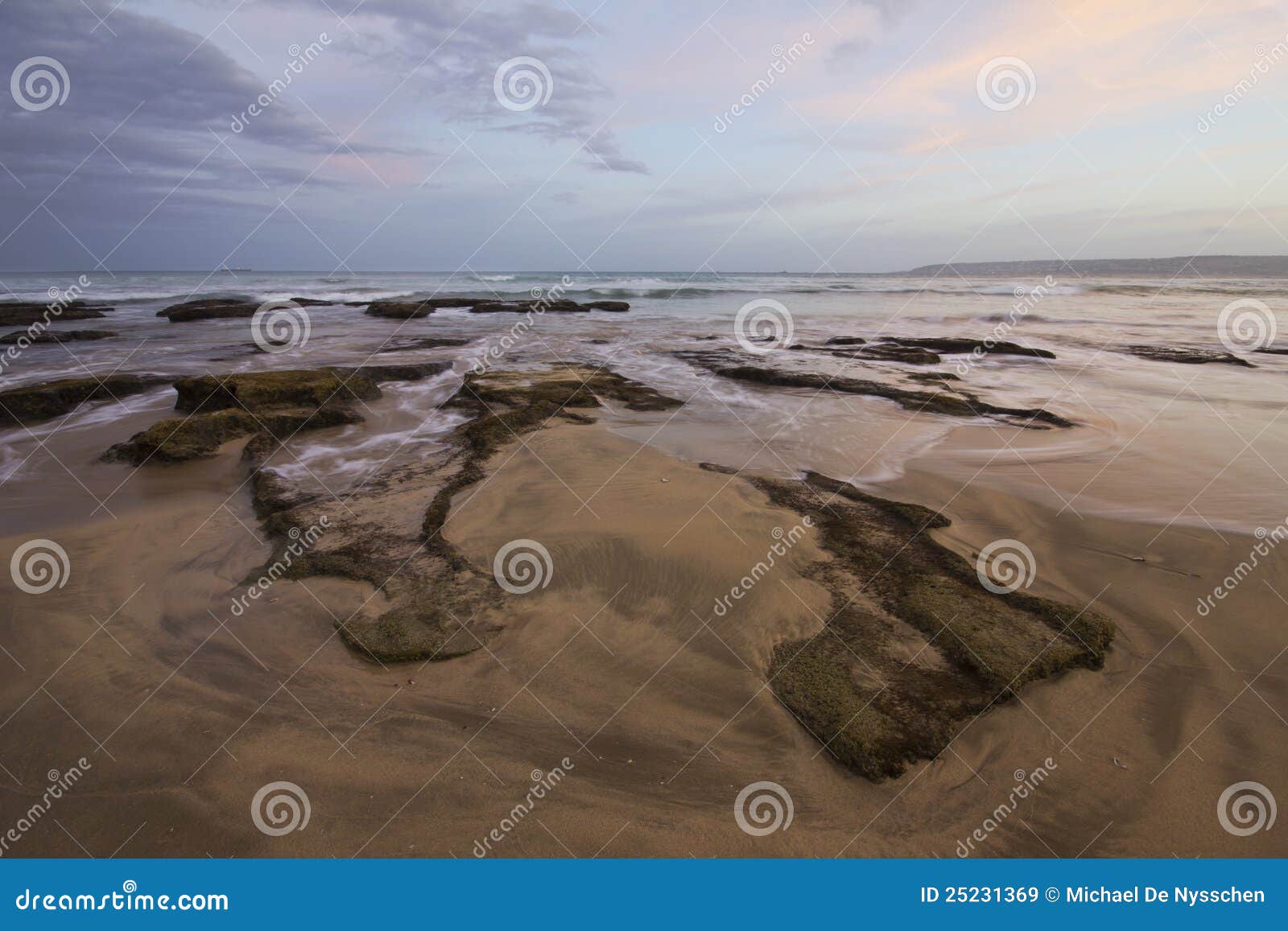 Exposed Rocks and Sunset with Rushing Water Stock Image - Image of calm