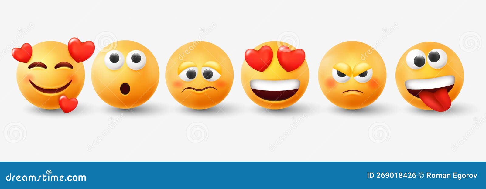 Conjunto de ícones de emoji rostos símbolos de humor emoticon fofos sorrindo  feliz, alegre, triste e com raiva