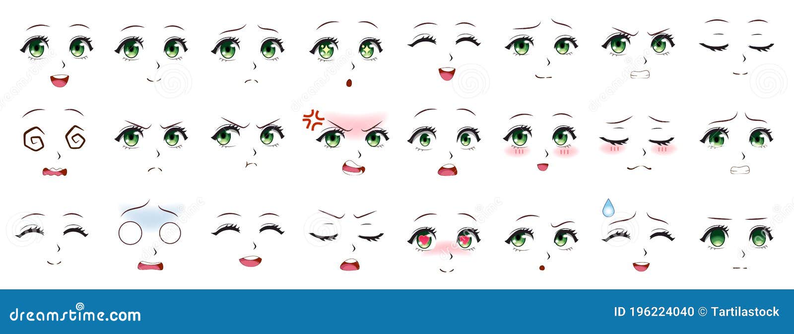 Olhos Azuis Das Emo??es De Meninas Do Manga Do Anime Ilustração do Vetor -  Ilustração de emoticon, feliz: 148813357