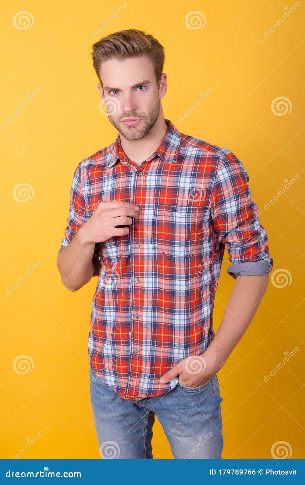 Express Confidence. Charismatic Man Wearing Checkered Shirt. Guy ...