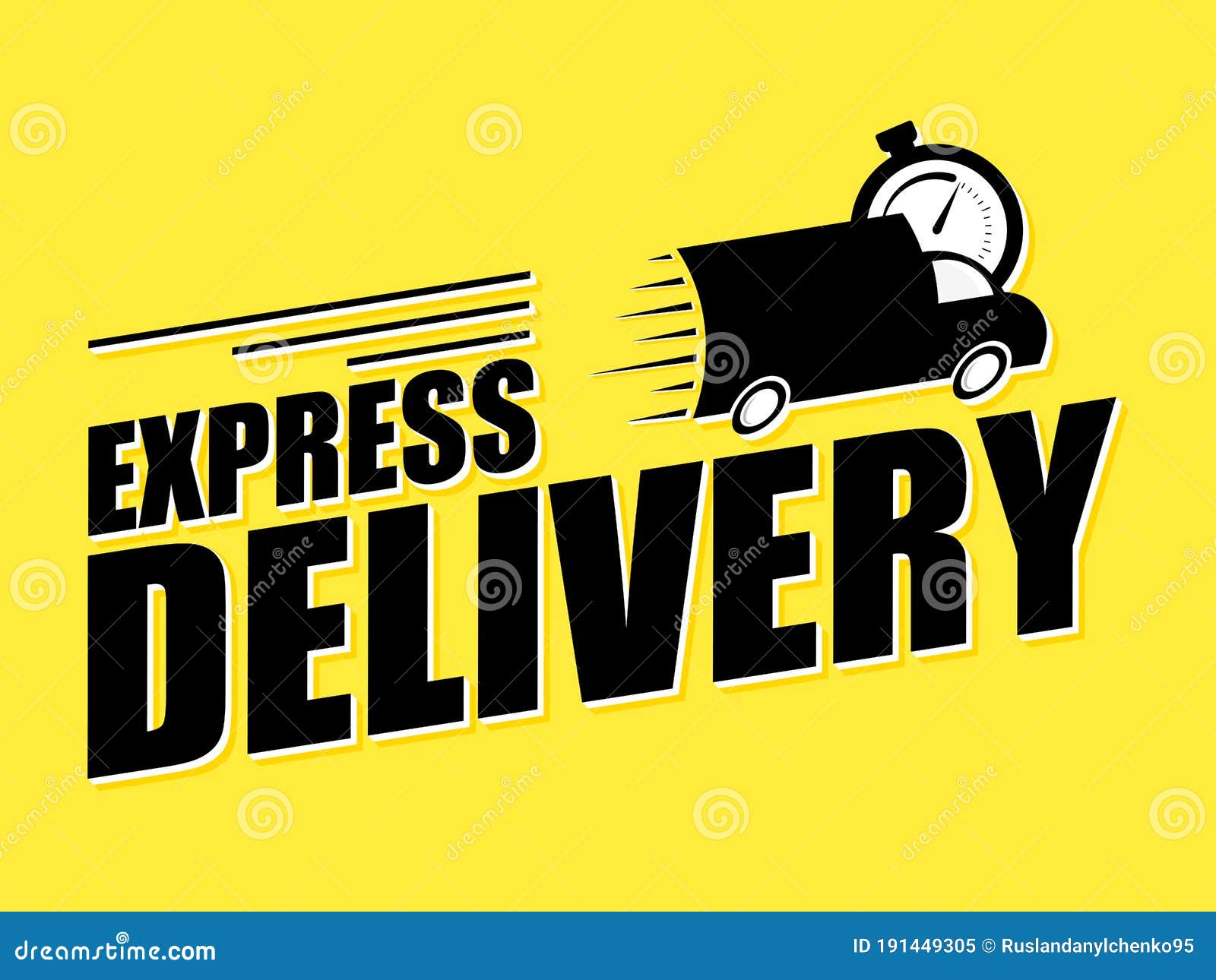 express delivery concept icon. mini ven with stopwatch icon on yellow background