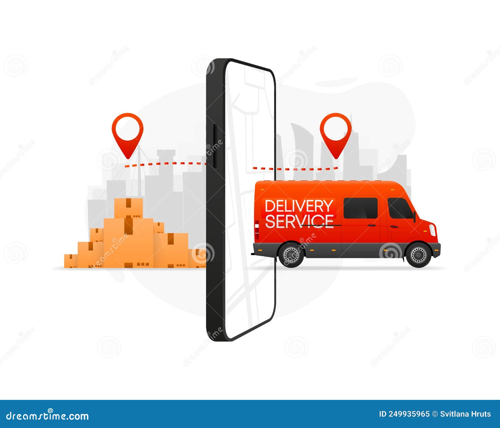 Express Delivery Service Concept on Phone Device. Mobile APP. Red Cargo