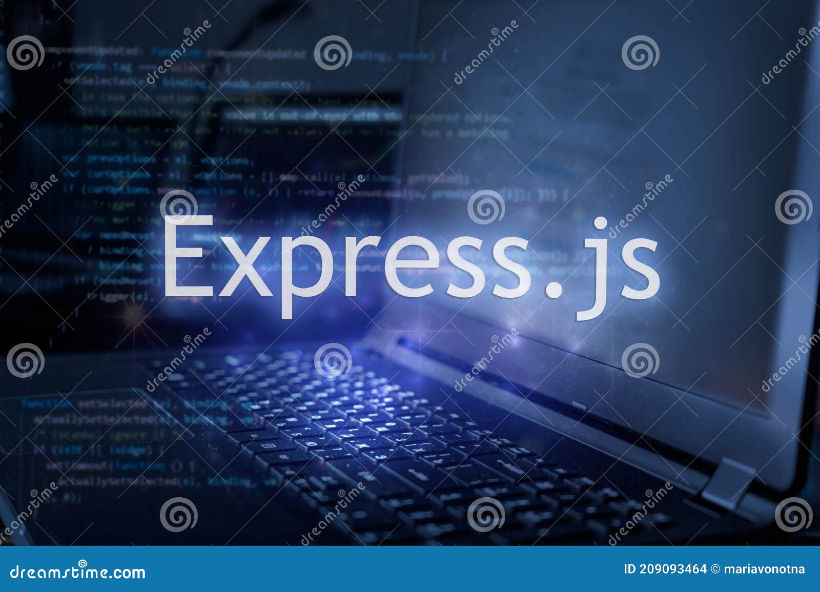 Express.js Inscription Against Laptop and Code Background Stock Photo ...