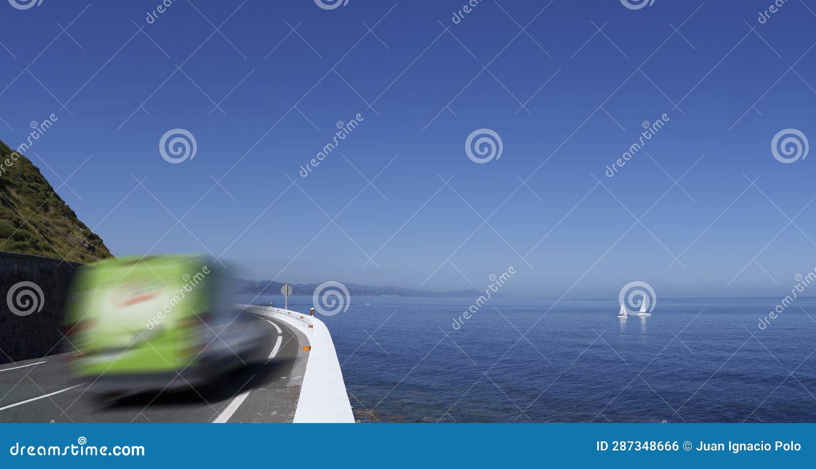 Express Supply Transport Driving on the Coast Road Stock Photo Image