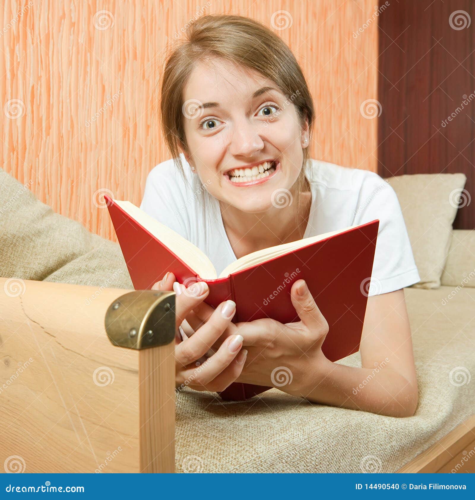 Expression Girl Reading on Sofa Stock Photo Image of adult, ager