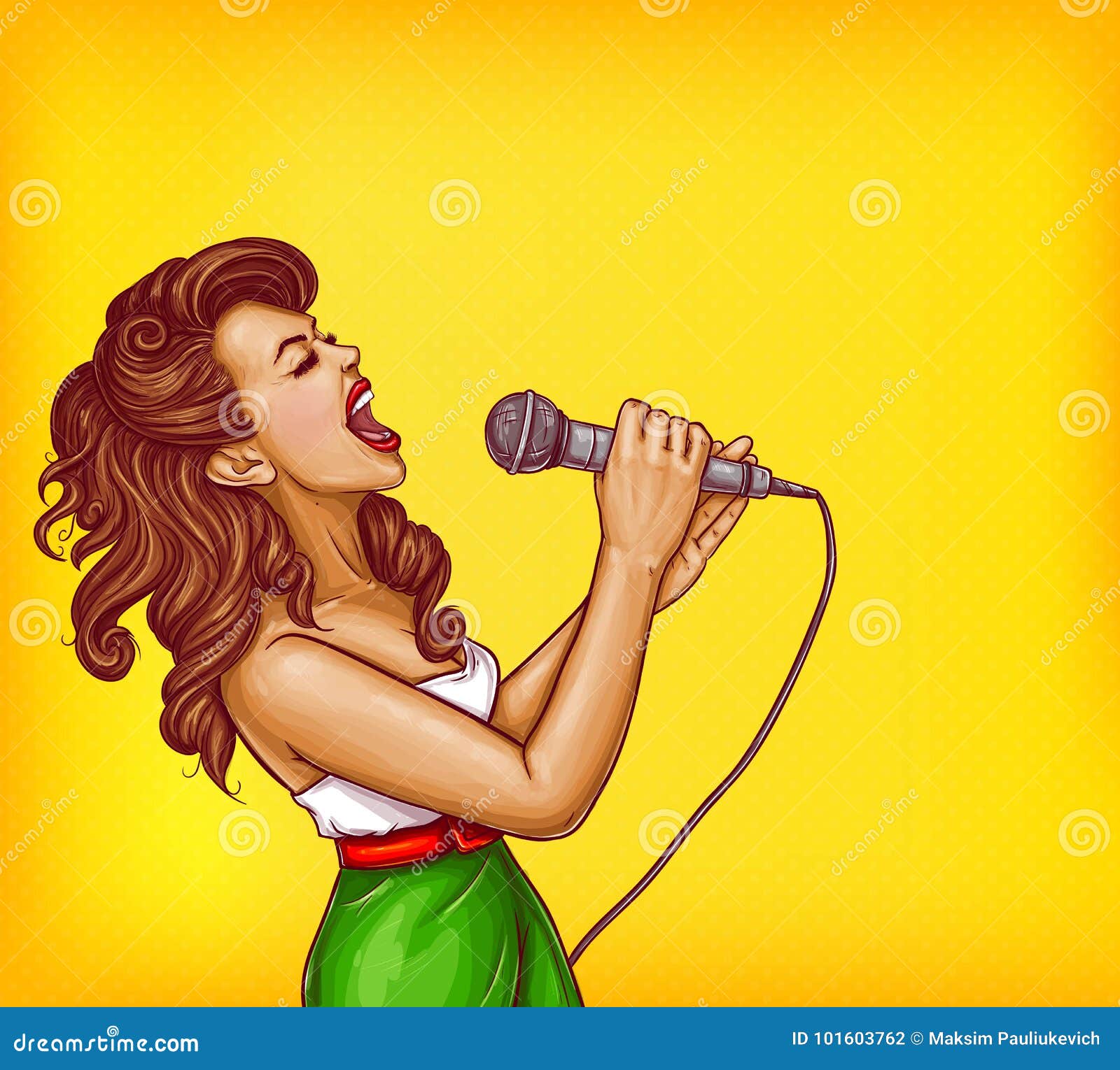 Singing Young Woman with Microphone Pop Art Vector Stock Vector -  Illustration of scream, karaoke: 101603762