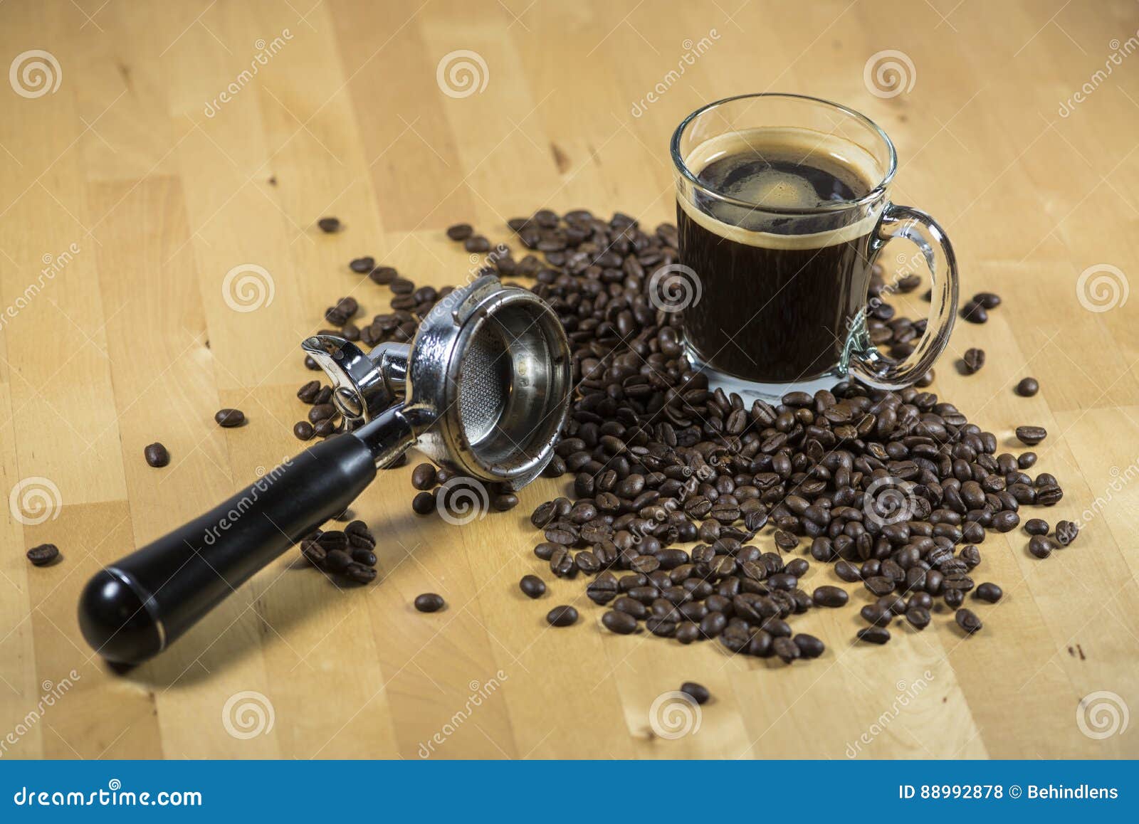 Expresso with Coffee Bean and Brew Cup. Stock Photo Image of drink