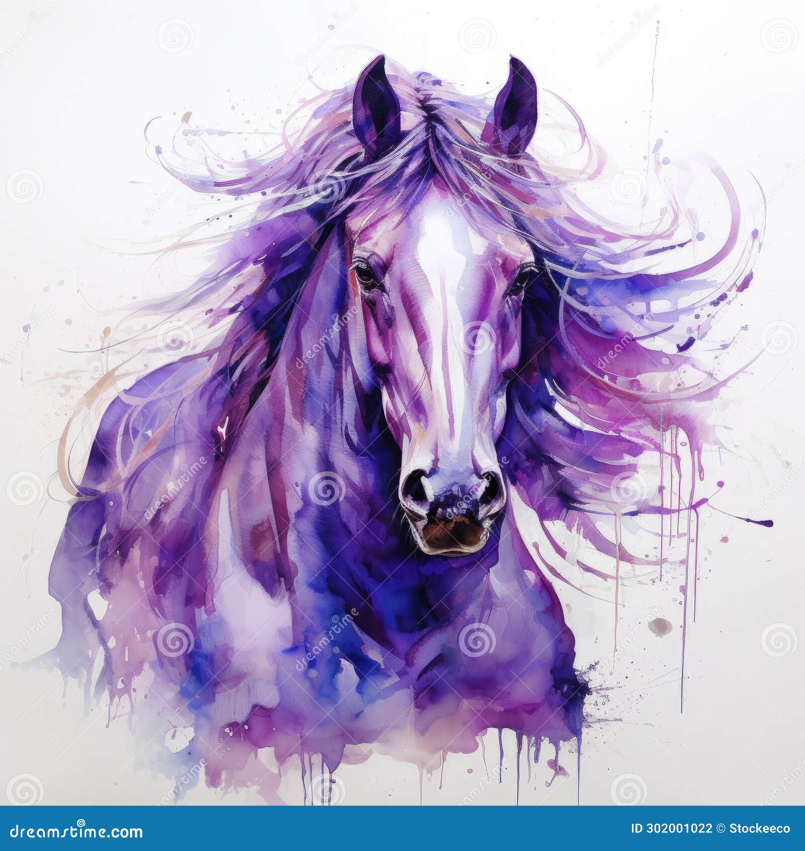 Exquisite Realism Purple Horse Watercolor Painting in 32k Uhd Stock