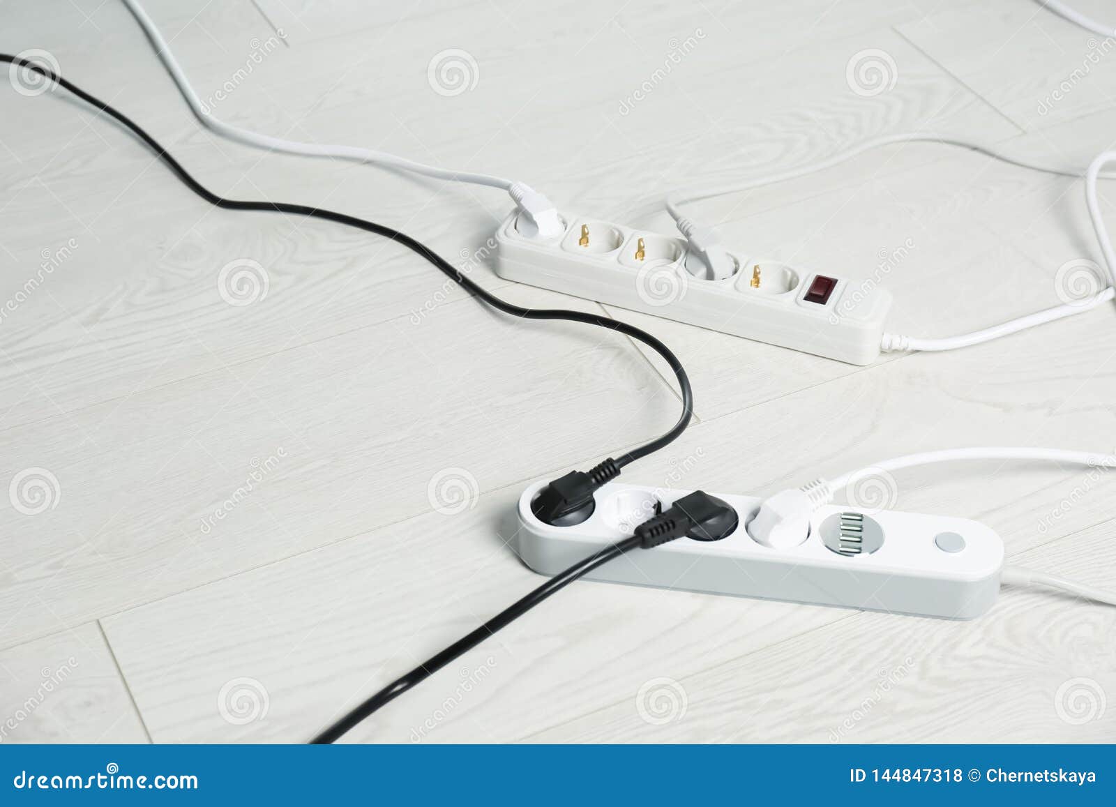 Extension Cords On Floor Space For Text Electrician S Equipment