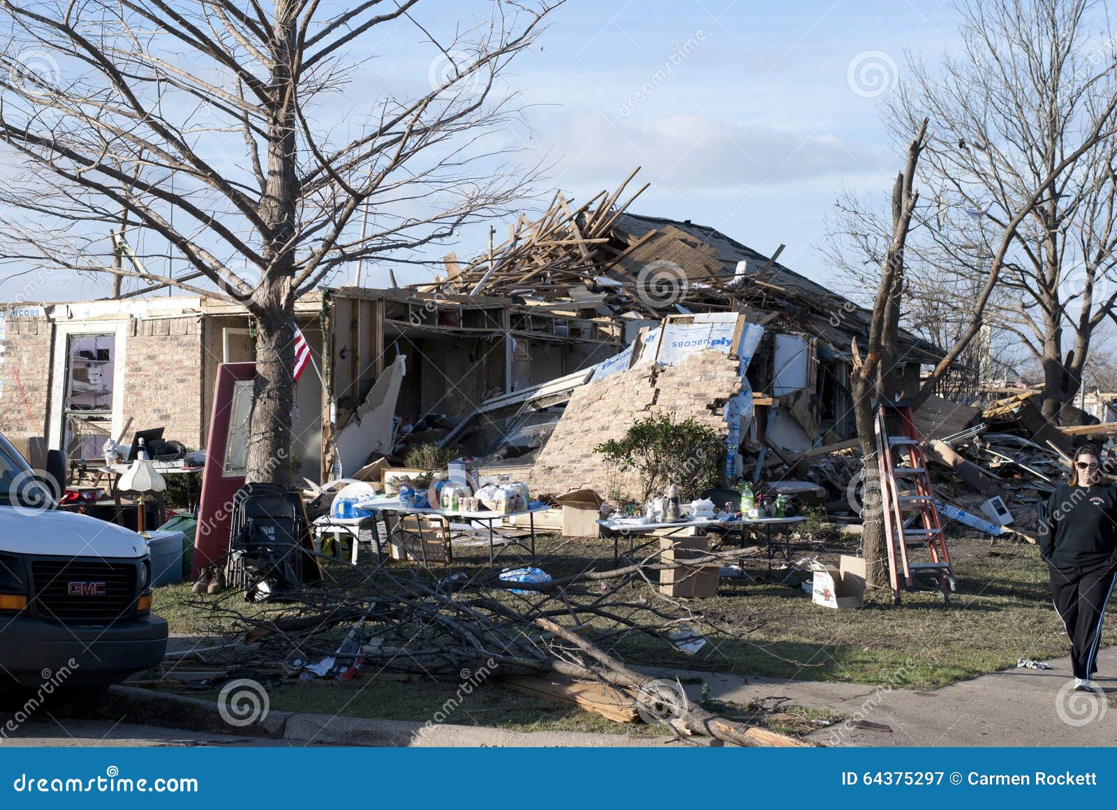 Extensive Destruction After Tornado. Destroyed houses after December tornado in Garland, TX