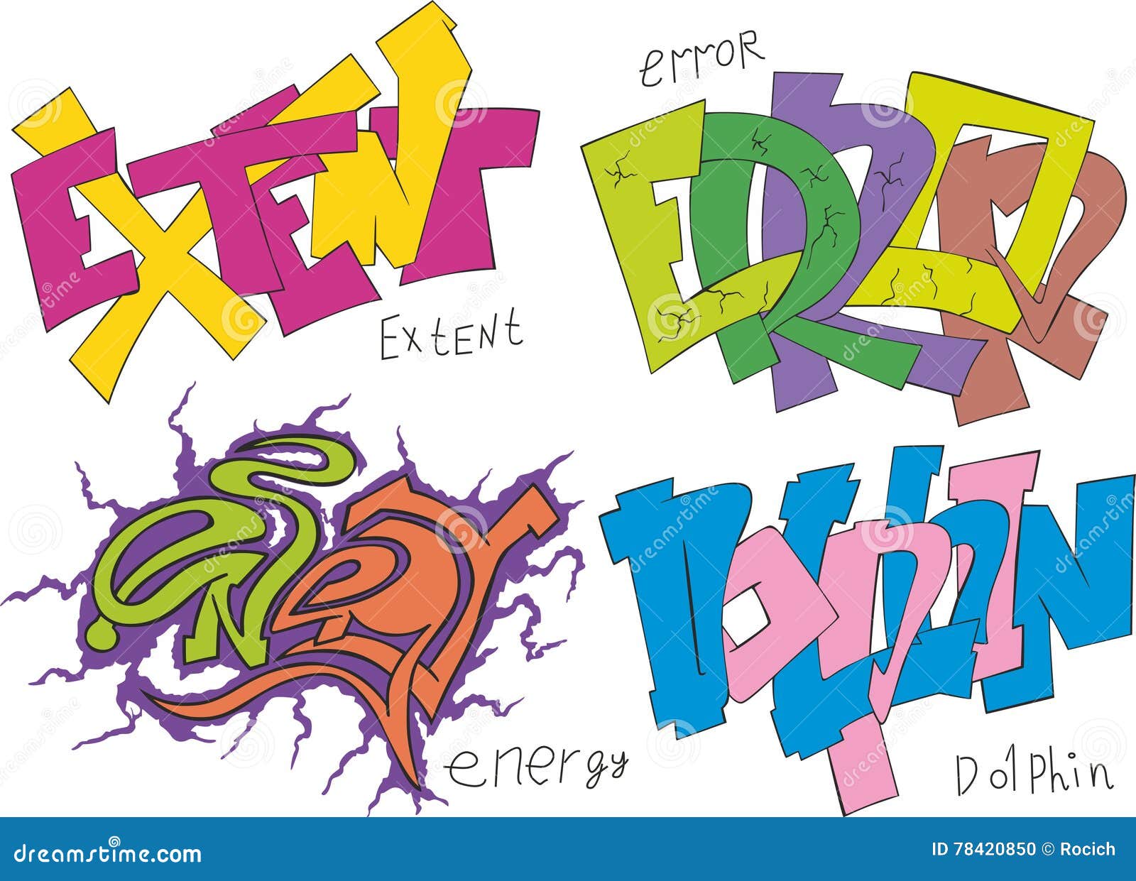 Extent, Error, Energy and Dolphin Graffiti Stock Vector Illustration