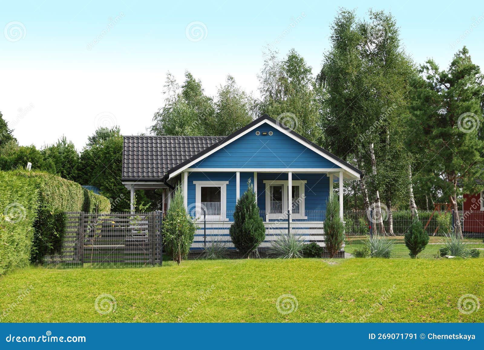 Exterior of Beautiful Modern Blue House Outdoors Stock Image Image of