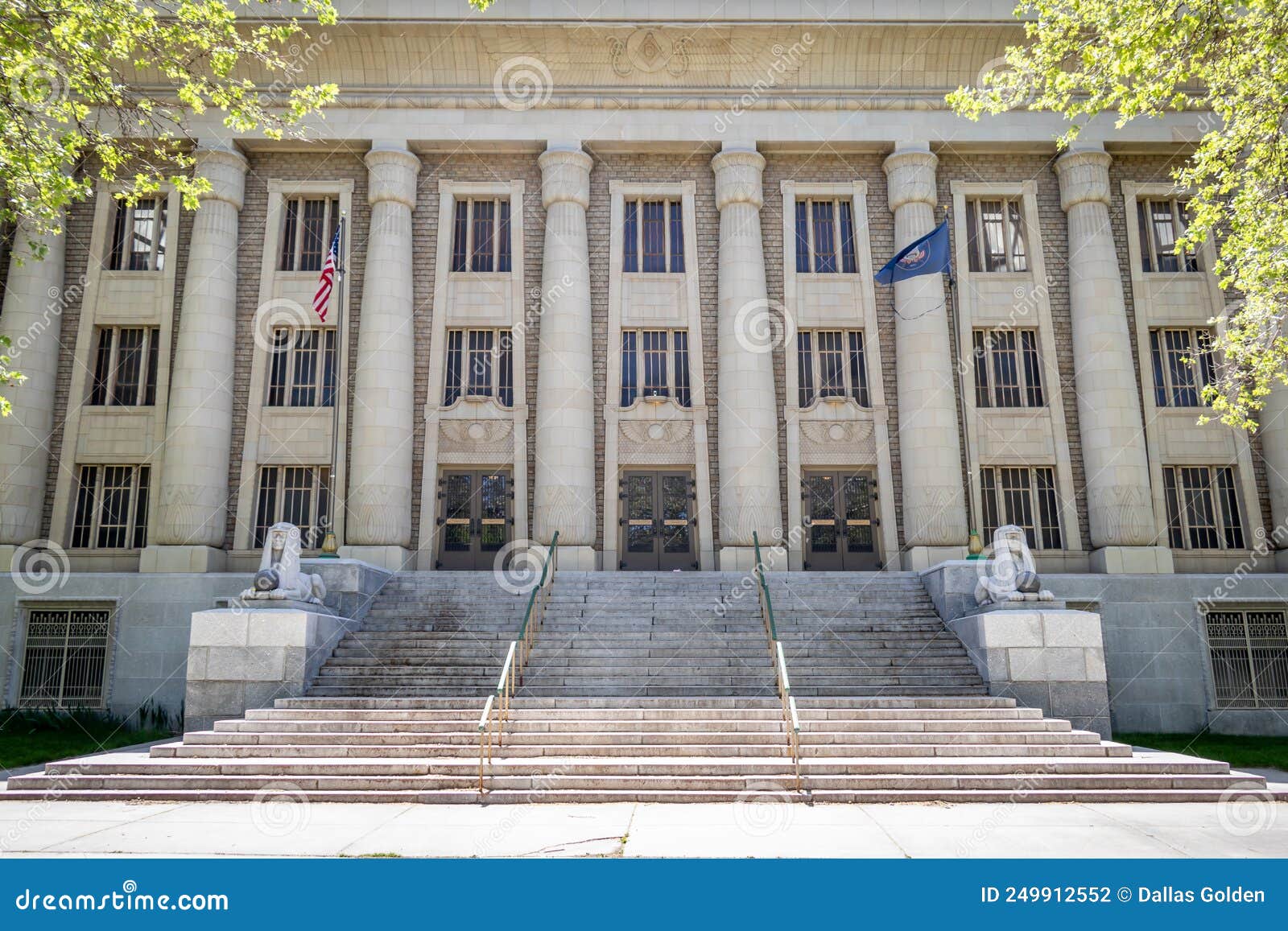 Exterior Front Entrance of a Masonic Temple during the Day Stock Photo