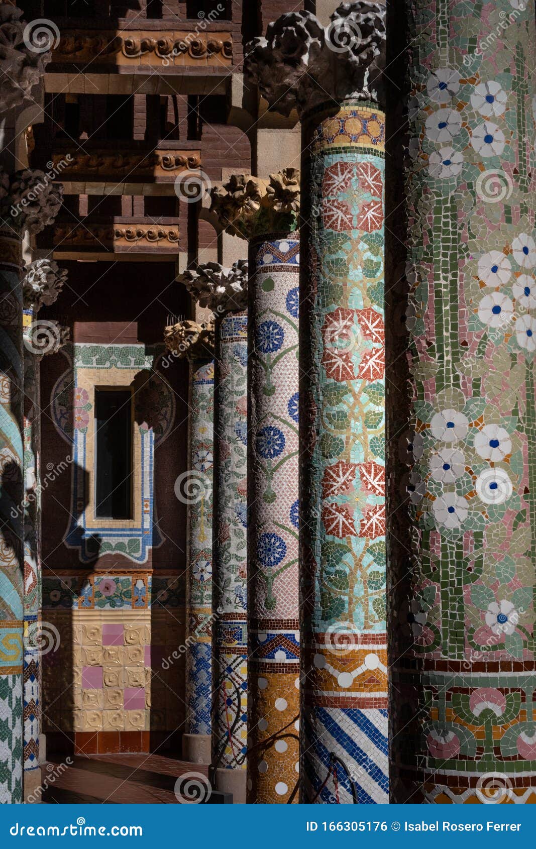 exterior gallery of the palau de la musica catalana by lluis domenech i montaner. barcelona, catalonia.