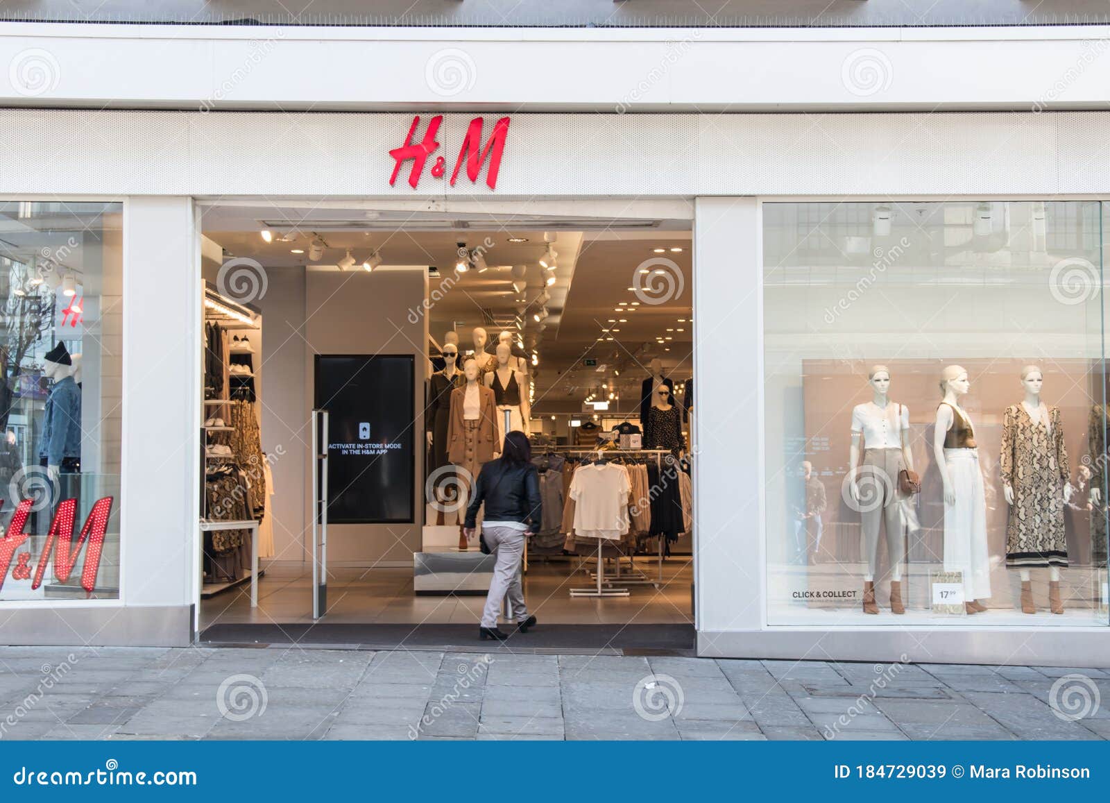 Exterior of H & M Fashion Clothing Shop Showing Company Name, Logo