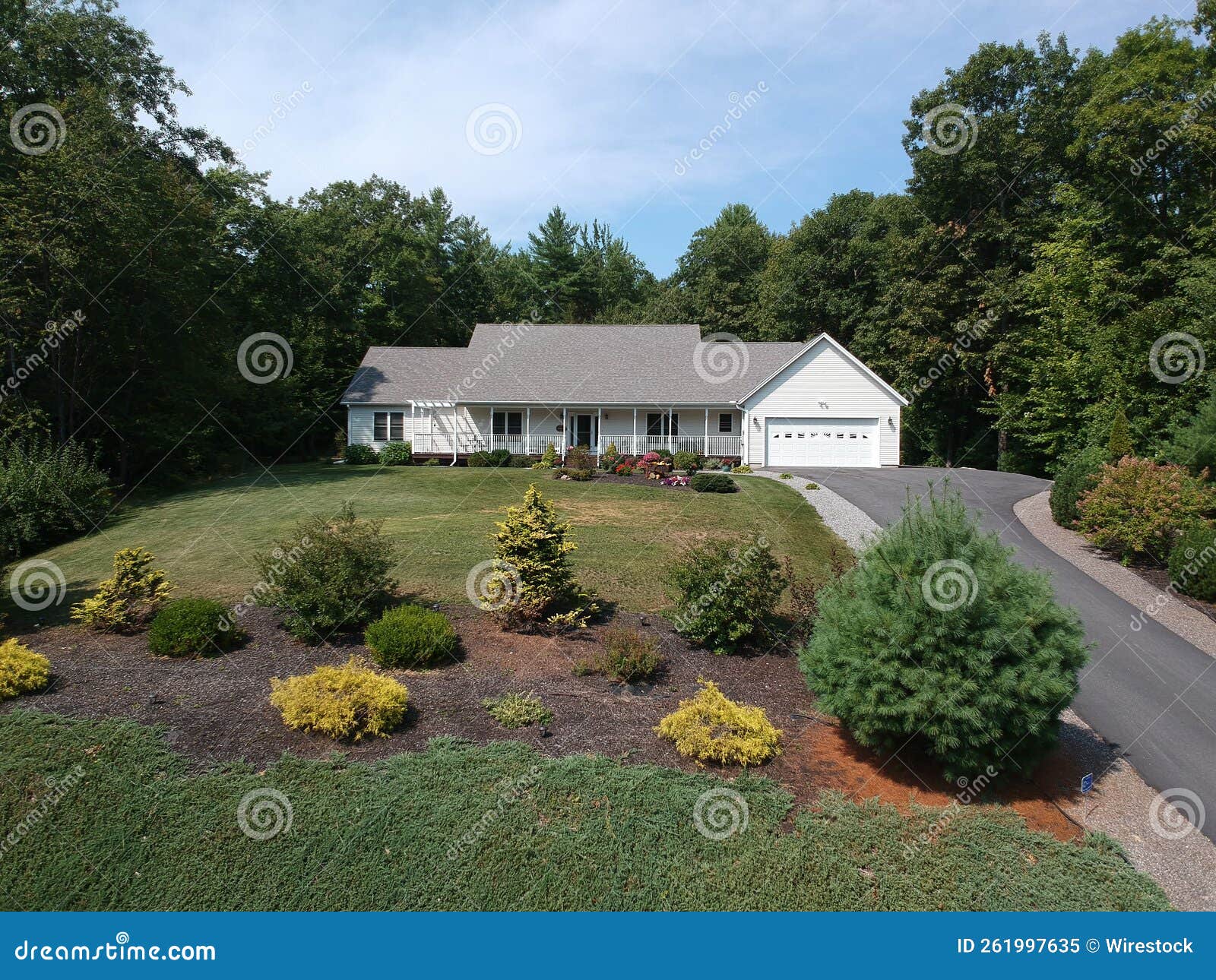 Exterior of a Modern Farmhouse on a Hill Surrounded with Trees Stock Image Image of