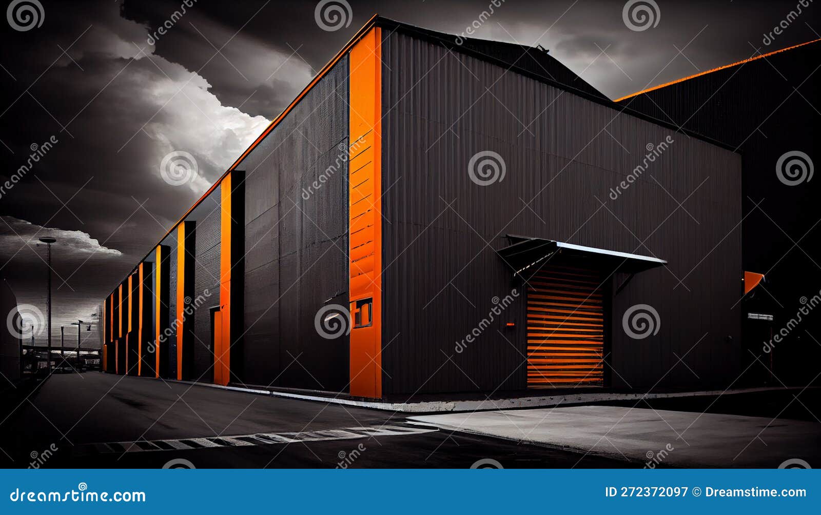 Exterior of a Modern Warehouse with a Small Office Unit Stock Image