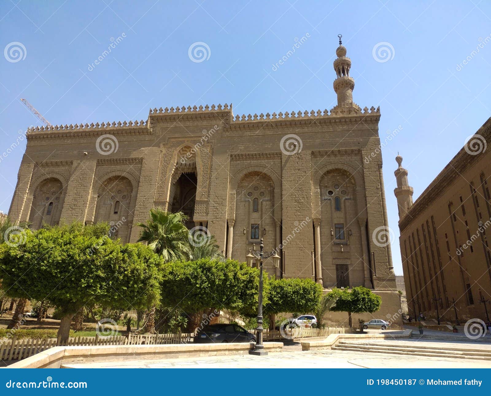 exterior shot of minaret al rifai mosque in egypt. islamic cairo