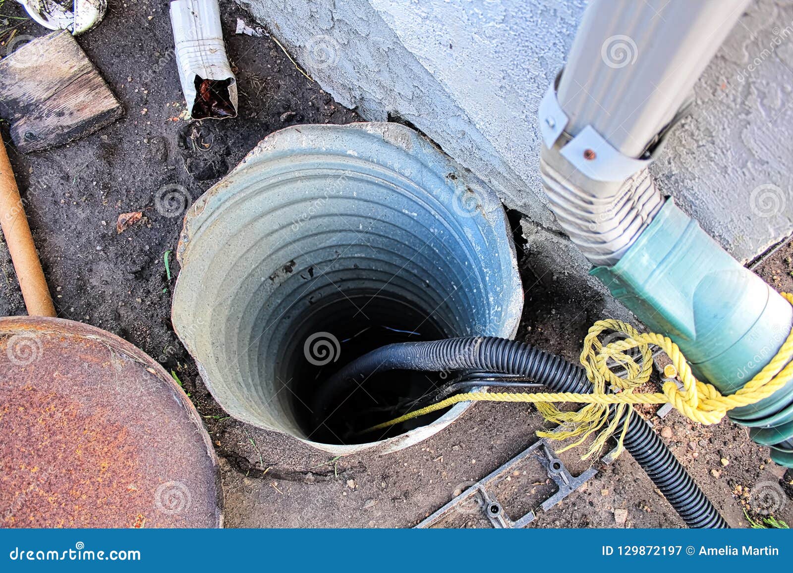 An Exterior Sump Pump Installed Next To a House Stock Image Image of