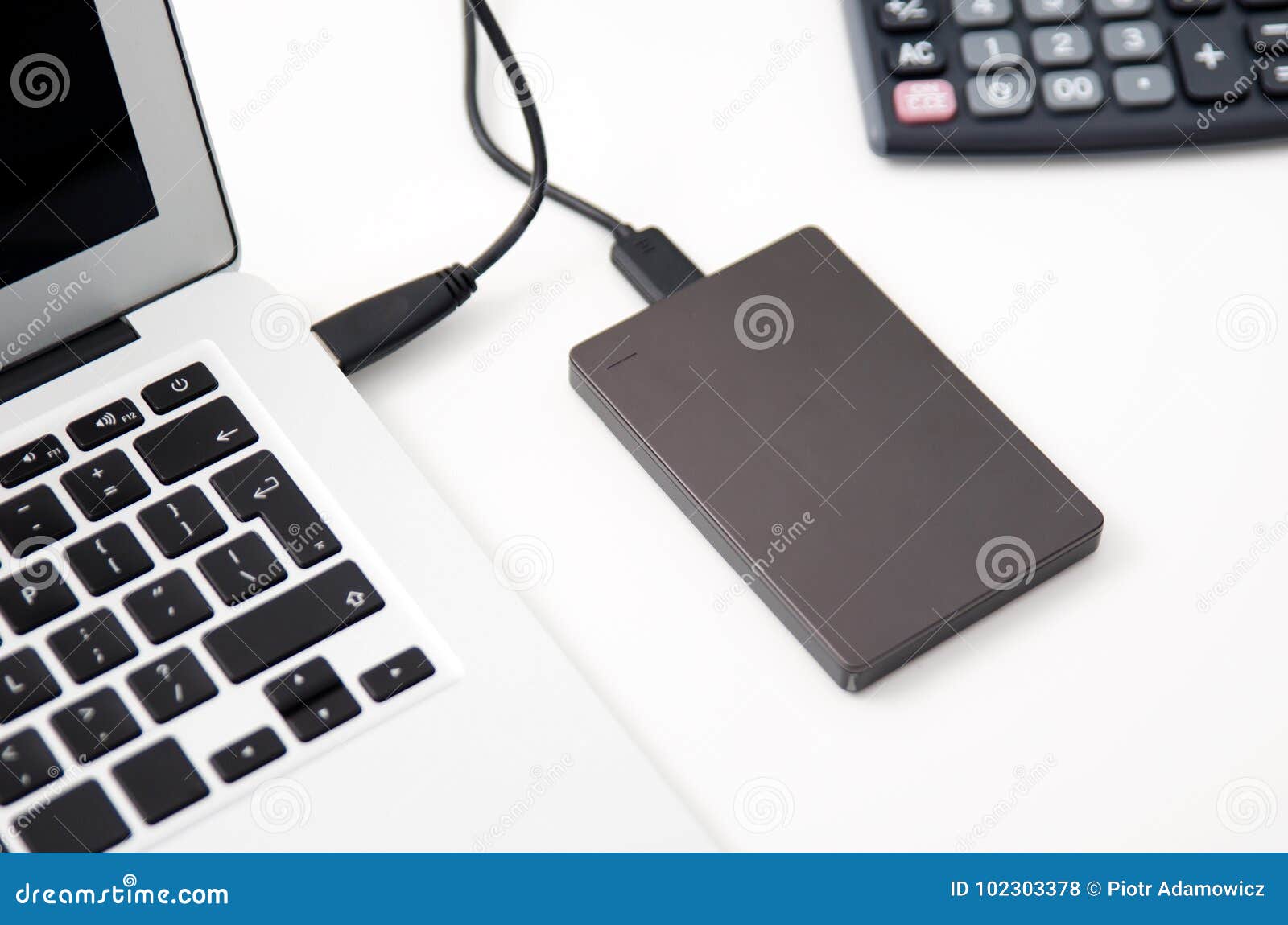 External Backup Disk Hard Drive Connected To Laptop Stock Photo Image