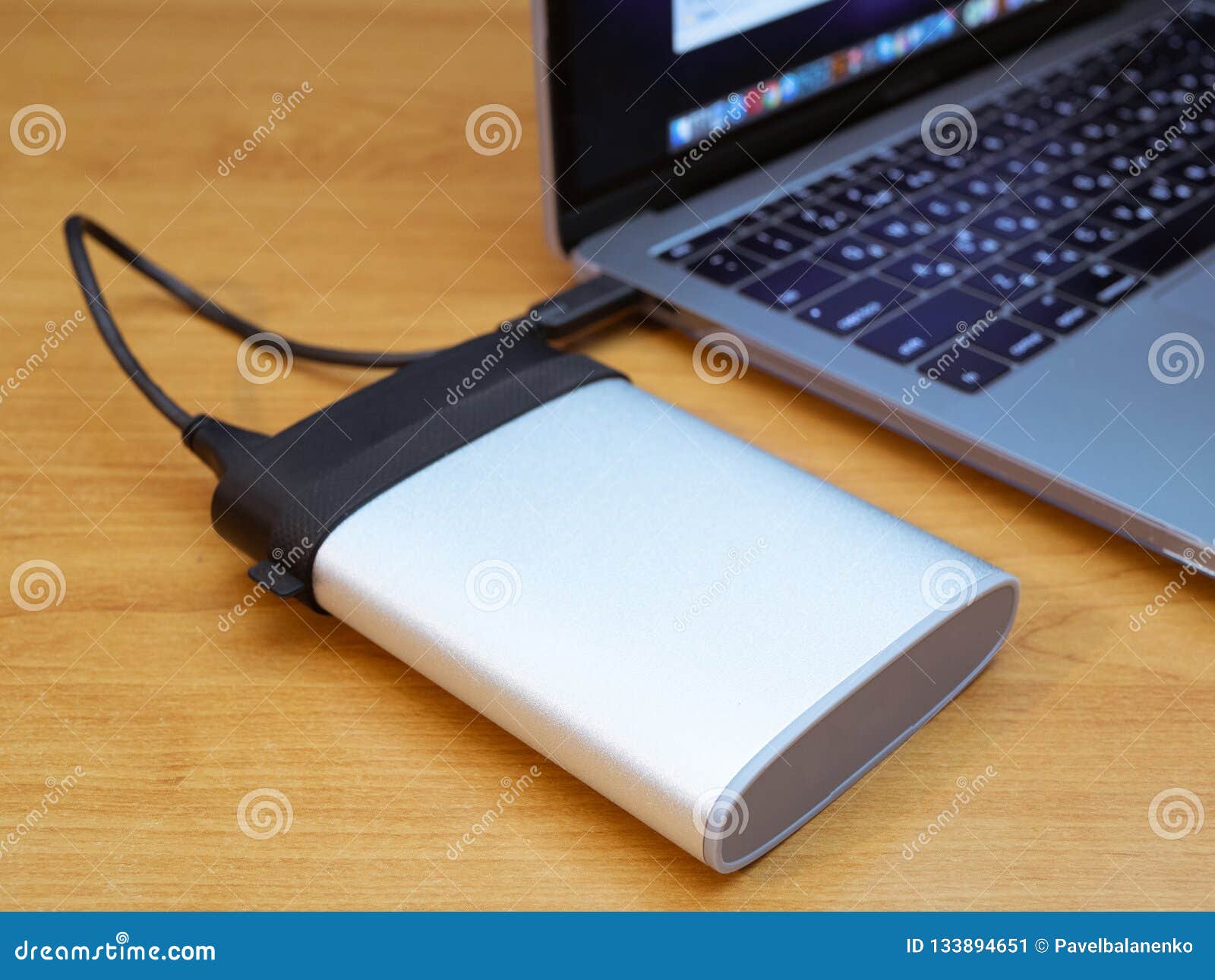 External Disk Drive Connected To Laptop by Wire Stock Image Image of