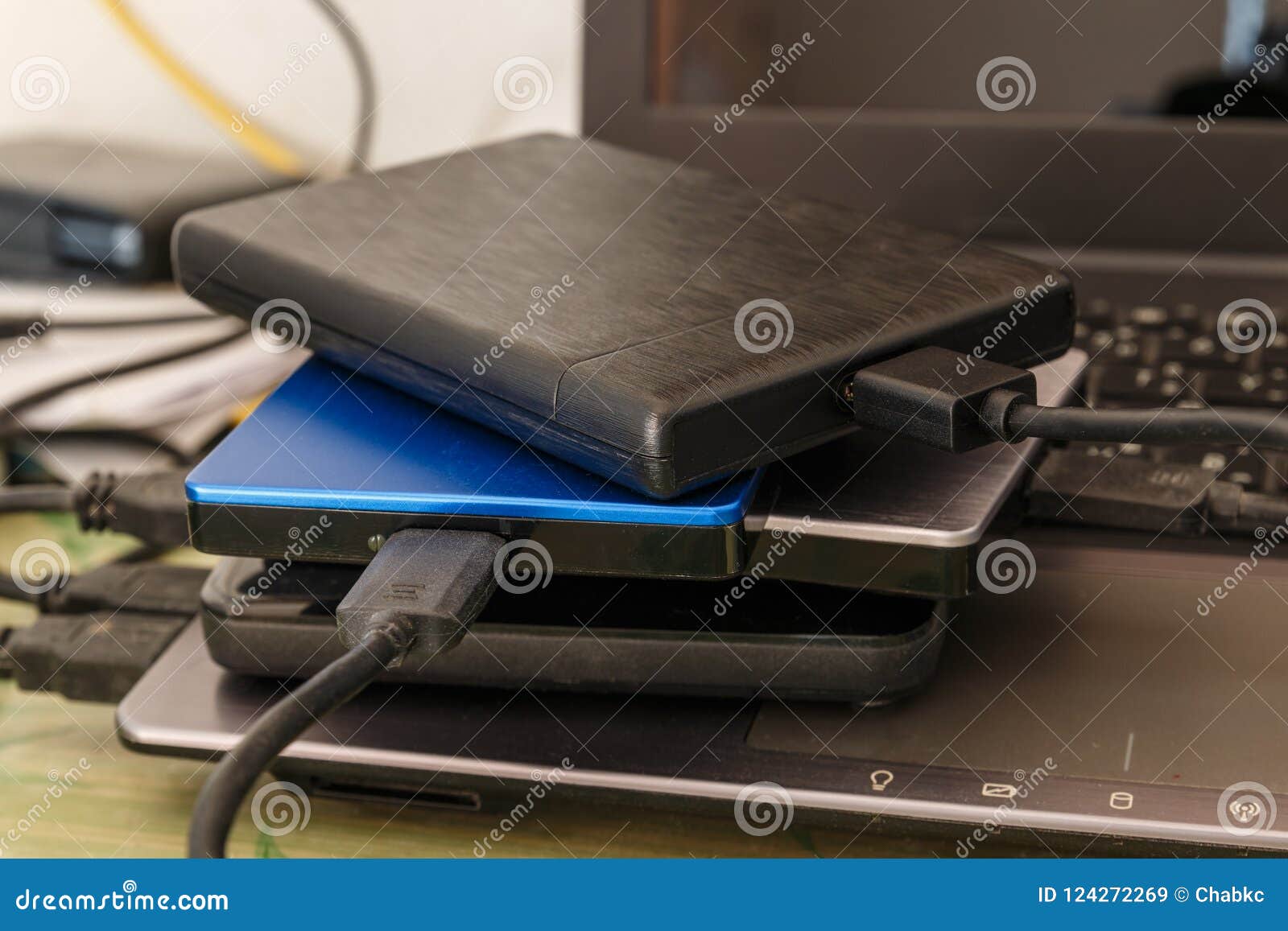 External Disk Hard Drive To Notebook for Backup Stock Image Image of