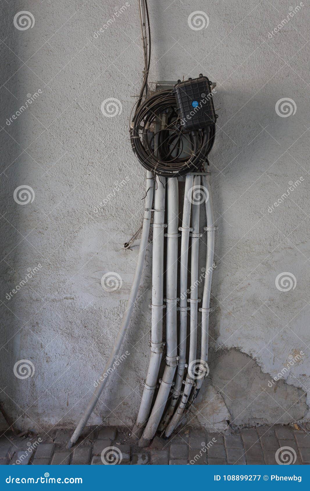 An Old Wall With Electric Wires Stock Image Image Of Power
