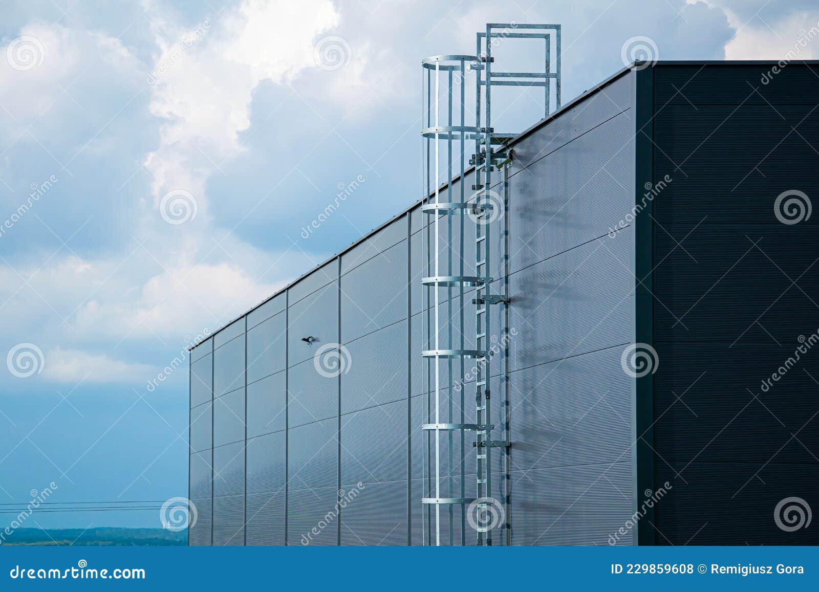 External Fixed, Safety and Firefighting Roof Ladder Stock Photo