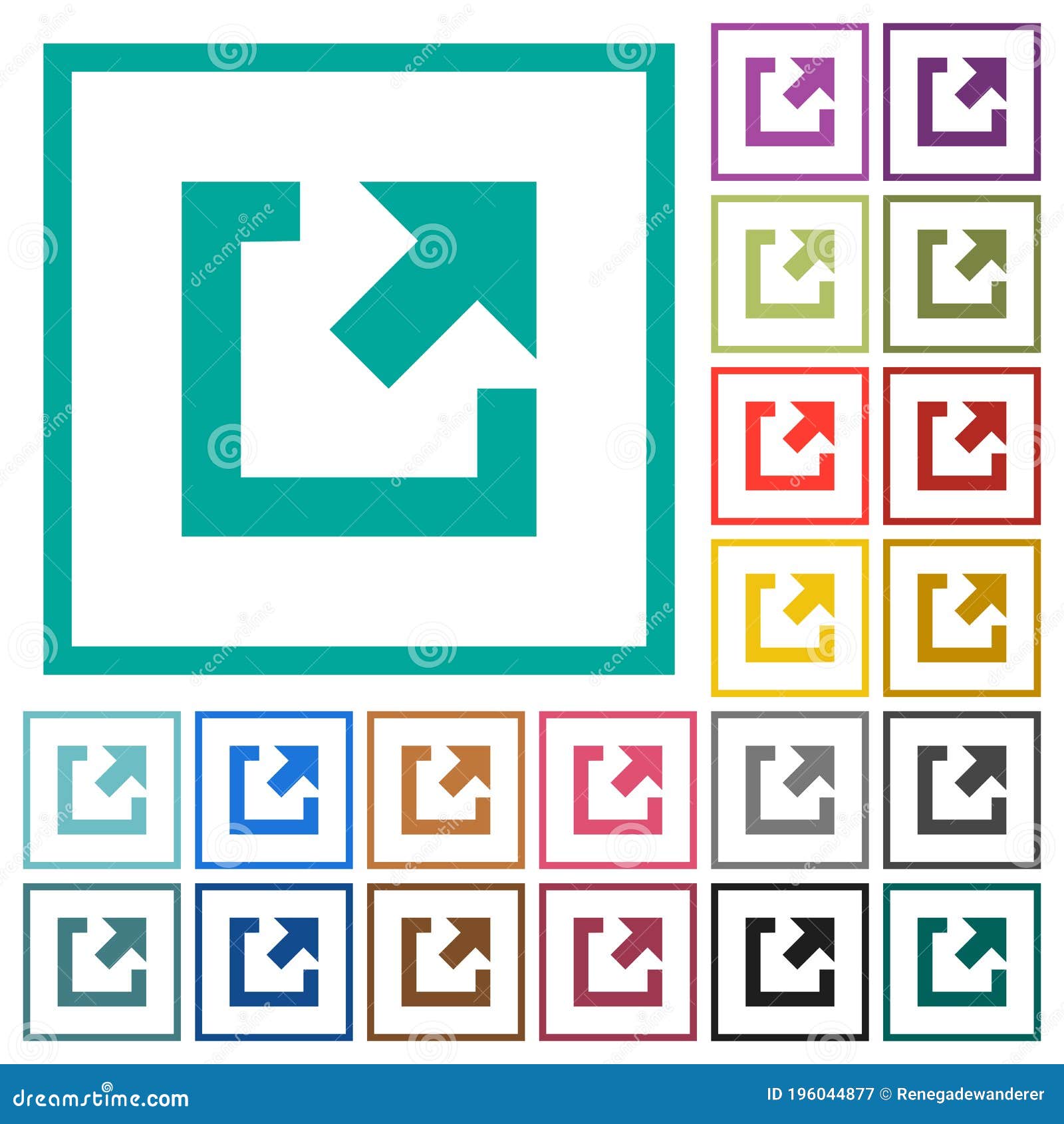 external link flat color icons with quadrant frames