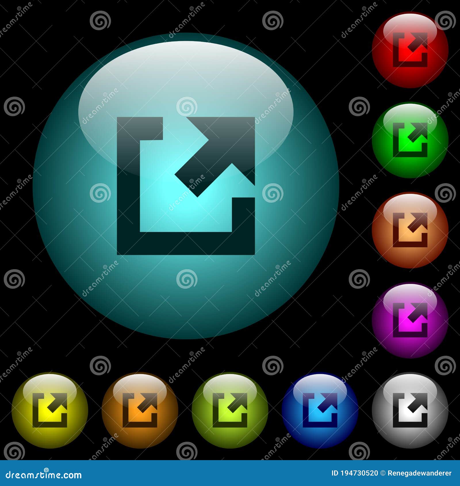 external link icons in color illuminated glass buttons