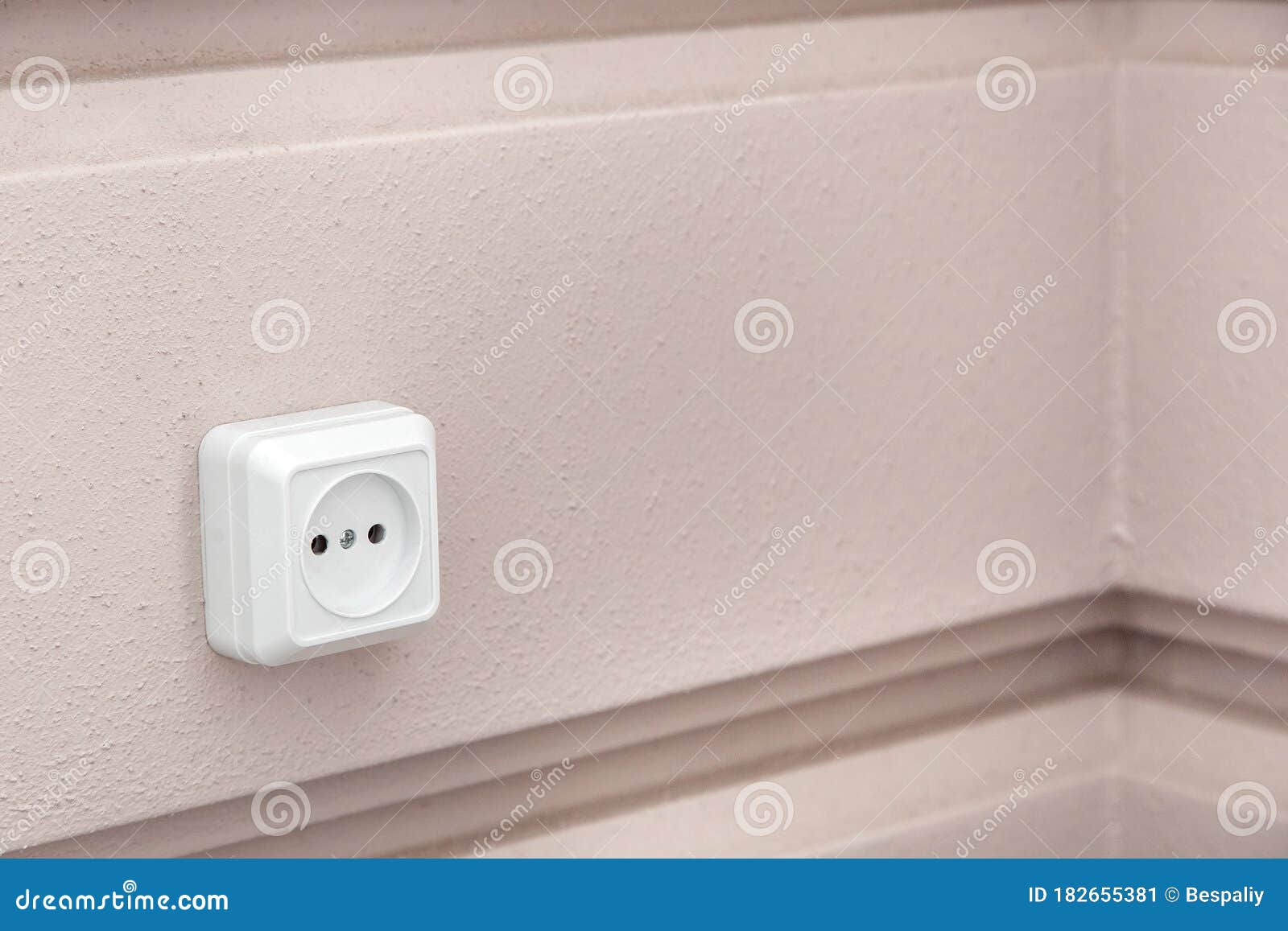 External White Plastic Outlet Mounted on a Wall. Stock Image Image of