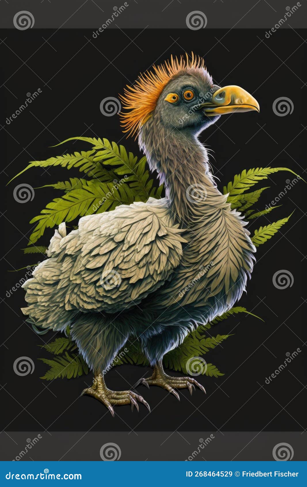 An Extinct Dront, Dodo Bird, or Raphus Cucullatus in Latin. Imaginary  Illustration with Fern Plants on Black Background Stock Image - Image of  social, james: 268464529