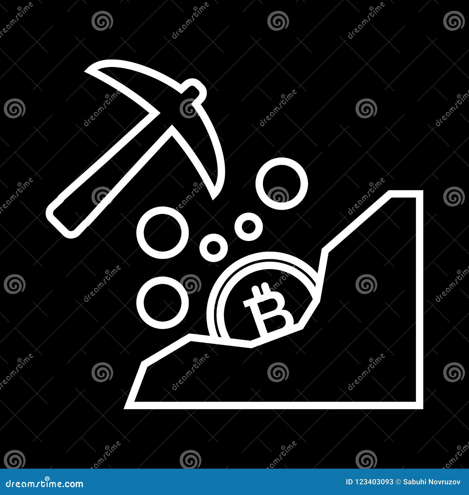 Extraction Bitcoin Line Icon. Vector Illustration Isolated On Black. Outline Style Design ...