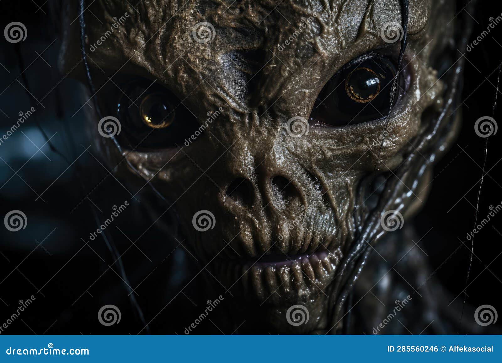 non-human biological creature with veiny facial features, alien concept. generative ai
