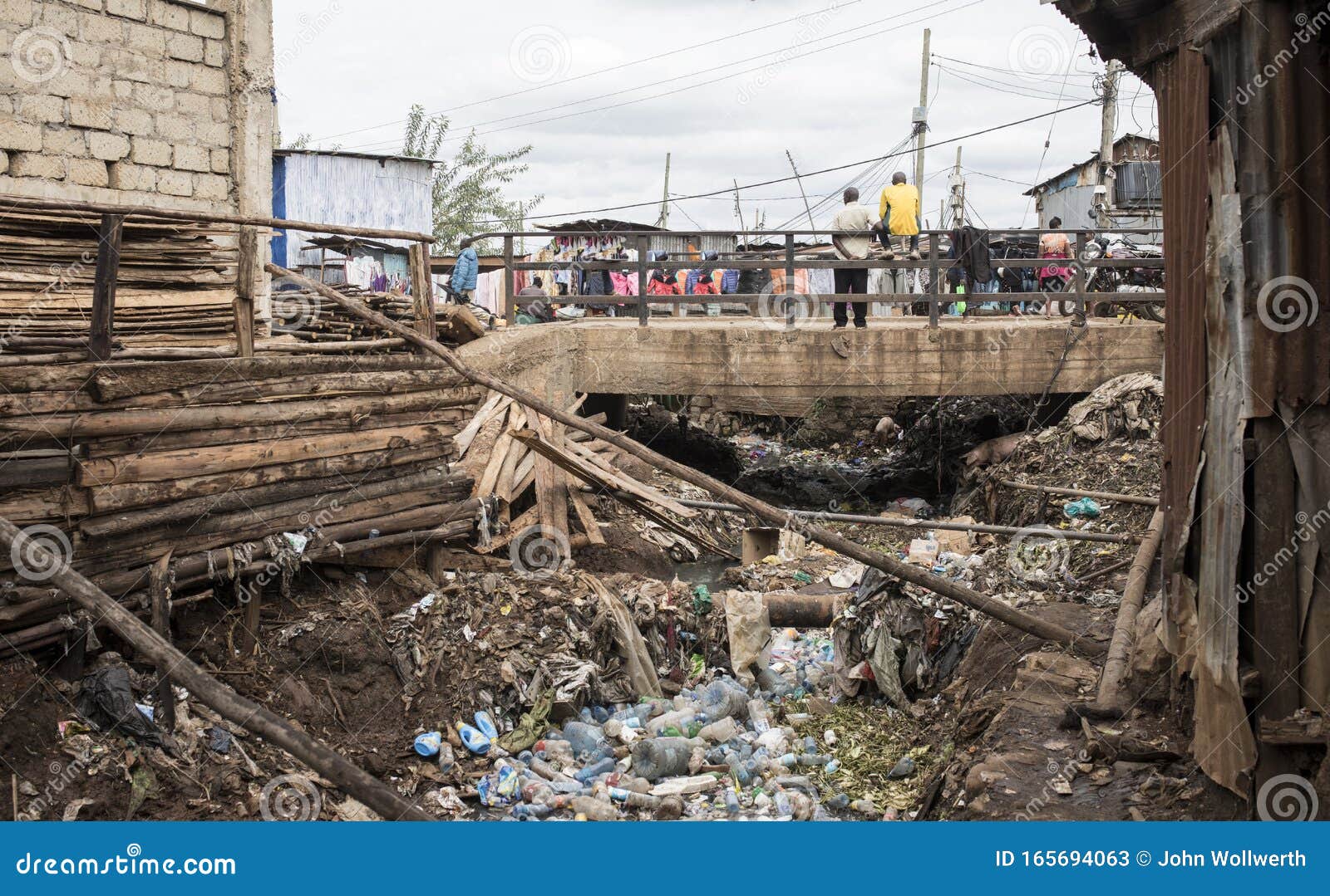 Extreme Plastic Pollution in a River through the Kibera Slum in Kenya