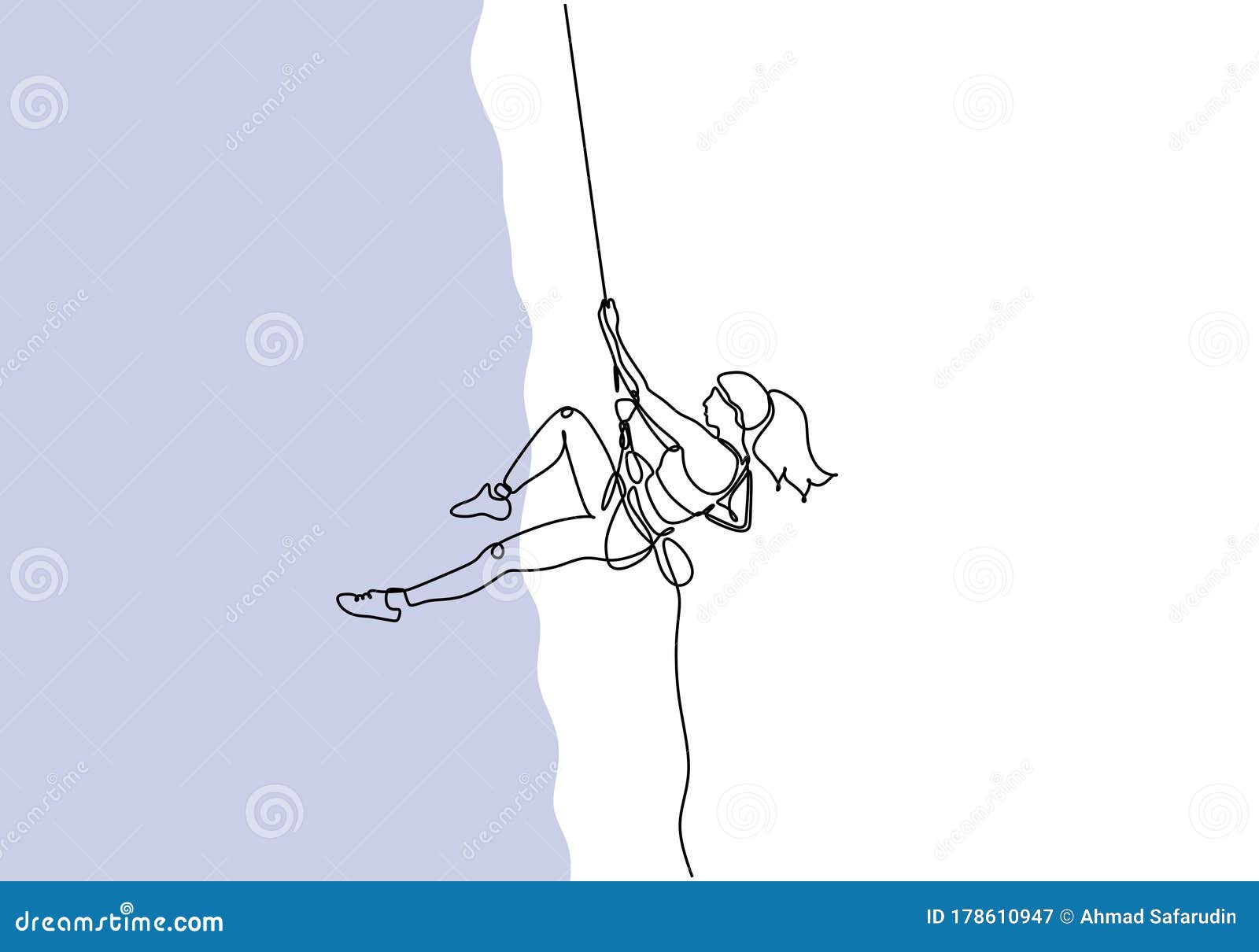 Extreme Sport One Line Drawing. Girl Doing Rock Climbing with a