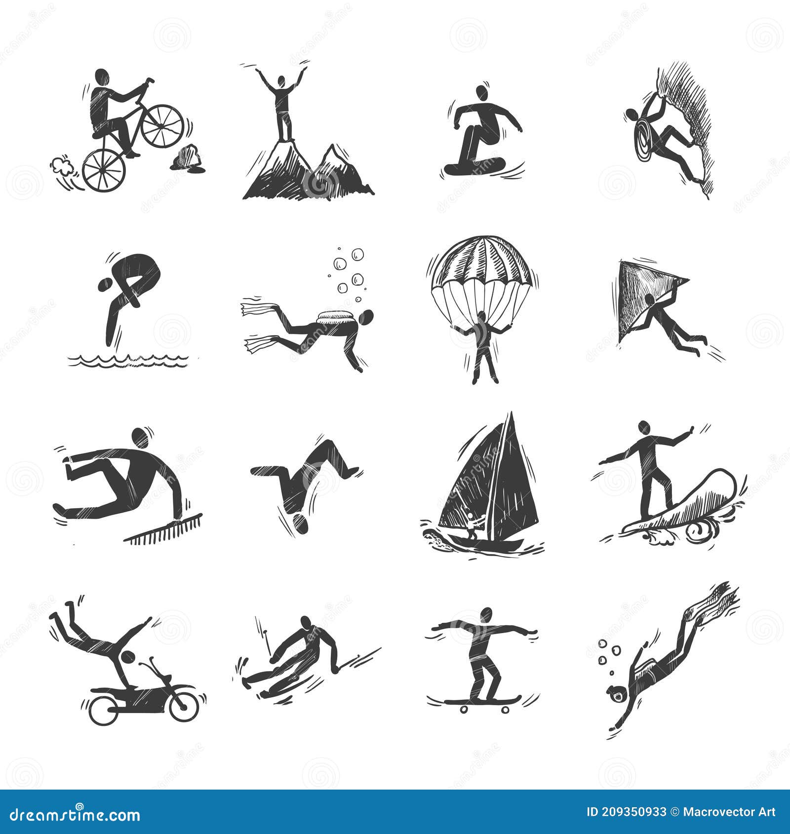 Extreme Sports Icons Sketch Stock Vector - Illustration of drawn ...