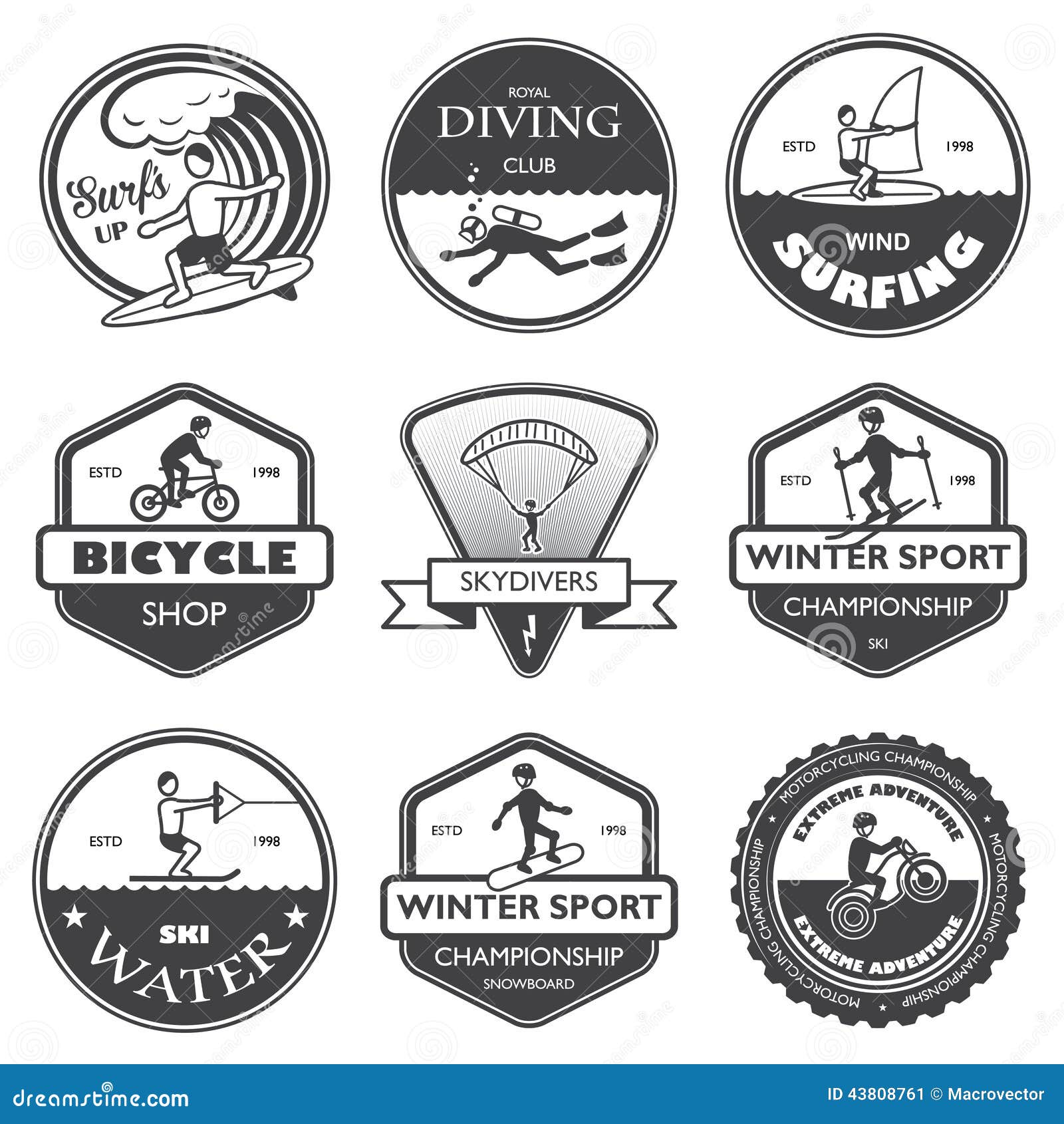 extreme sports labels set