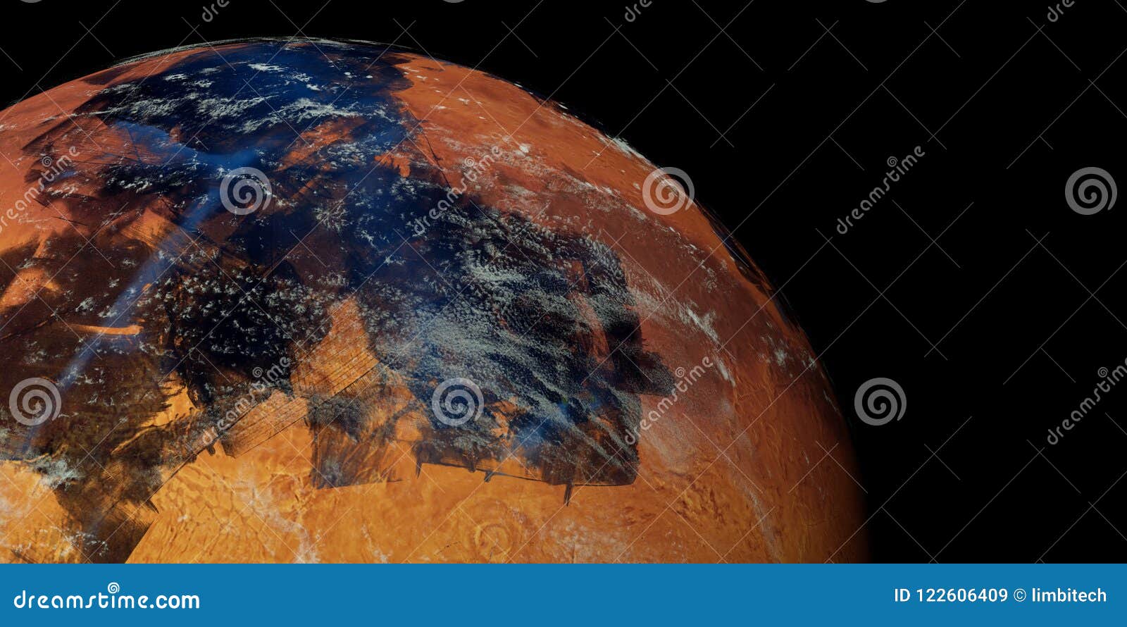 extremely detailed and realistic high resolution 3d  of a terraformed mars like planet
